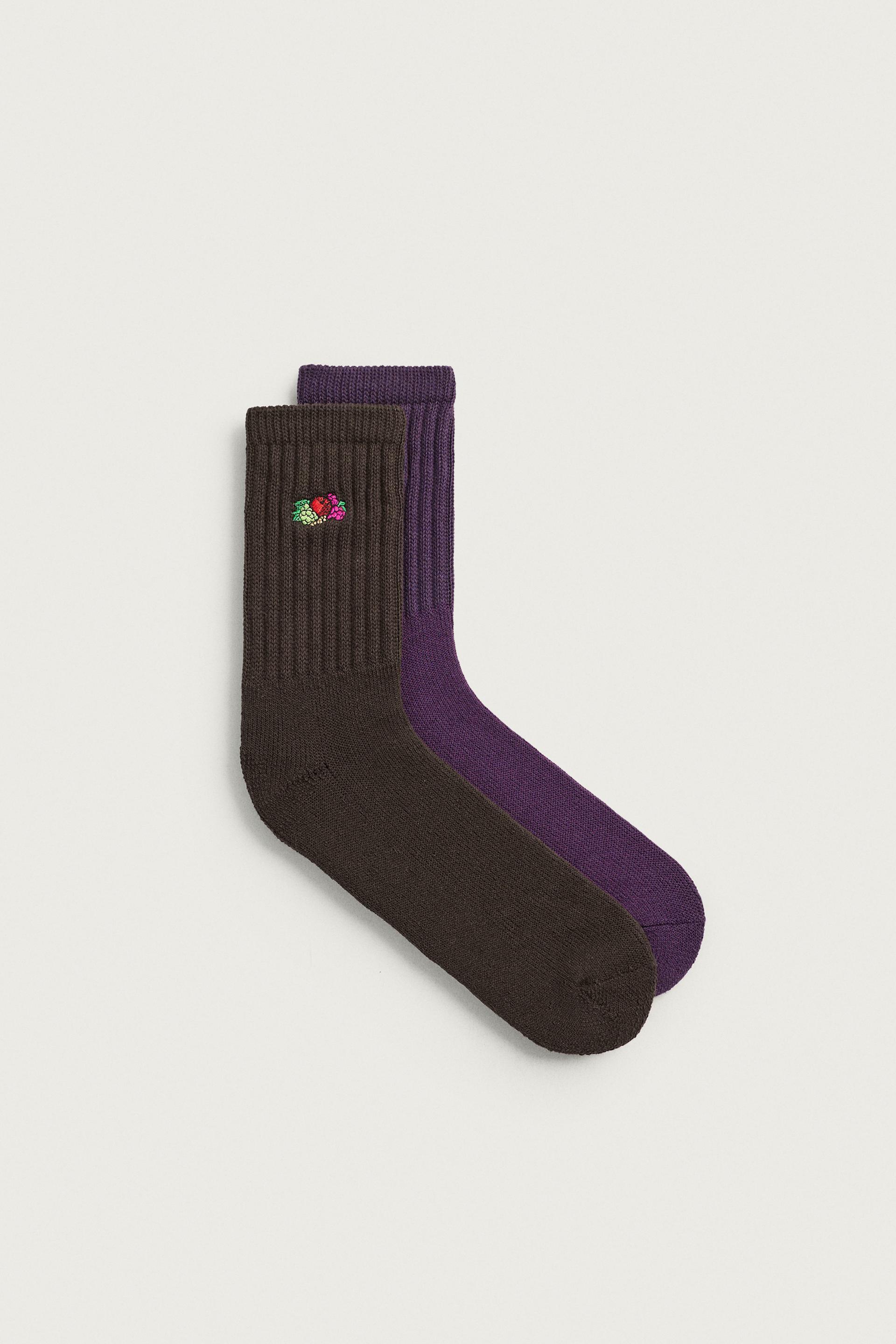FRUIT OF THE LOOM™ EMBROIDERED RIBBED SOCKS - 2 PACK by ZARA