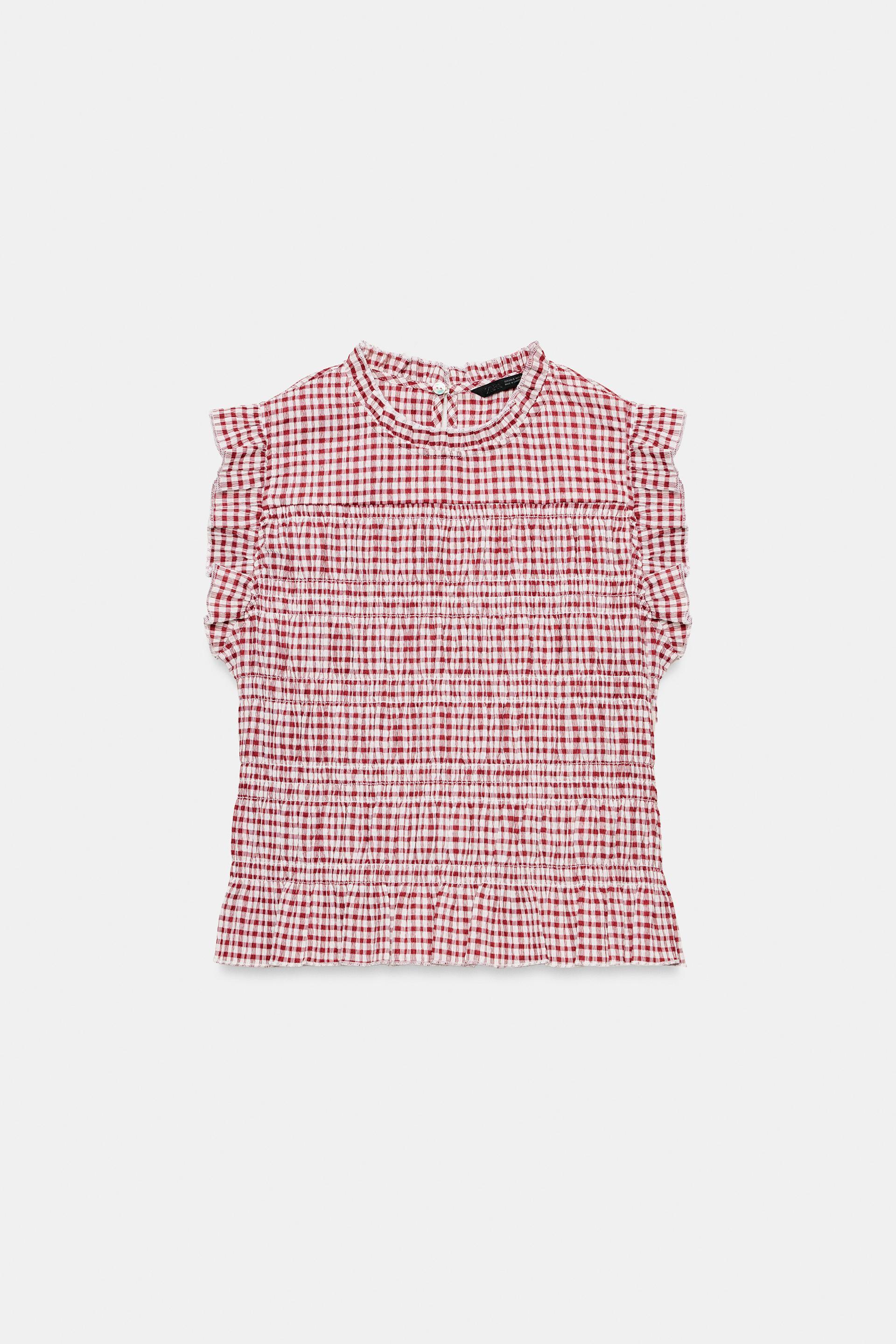 GINGHAM SMOCKED TOP by ZARA