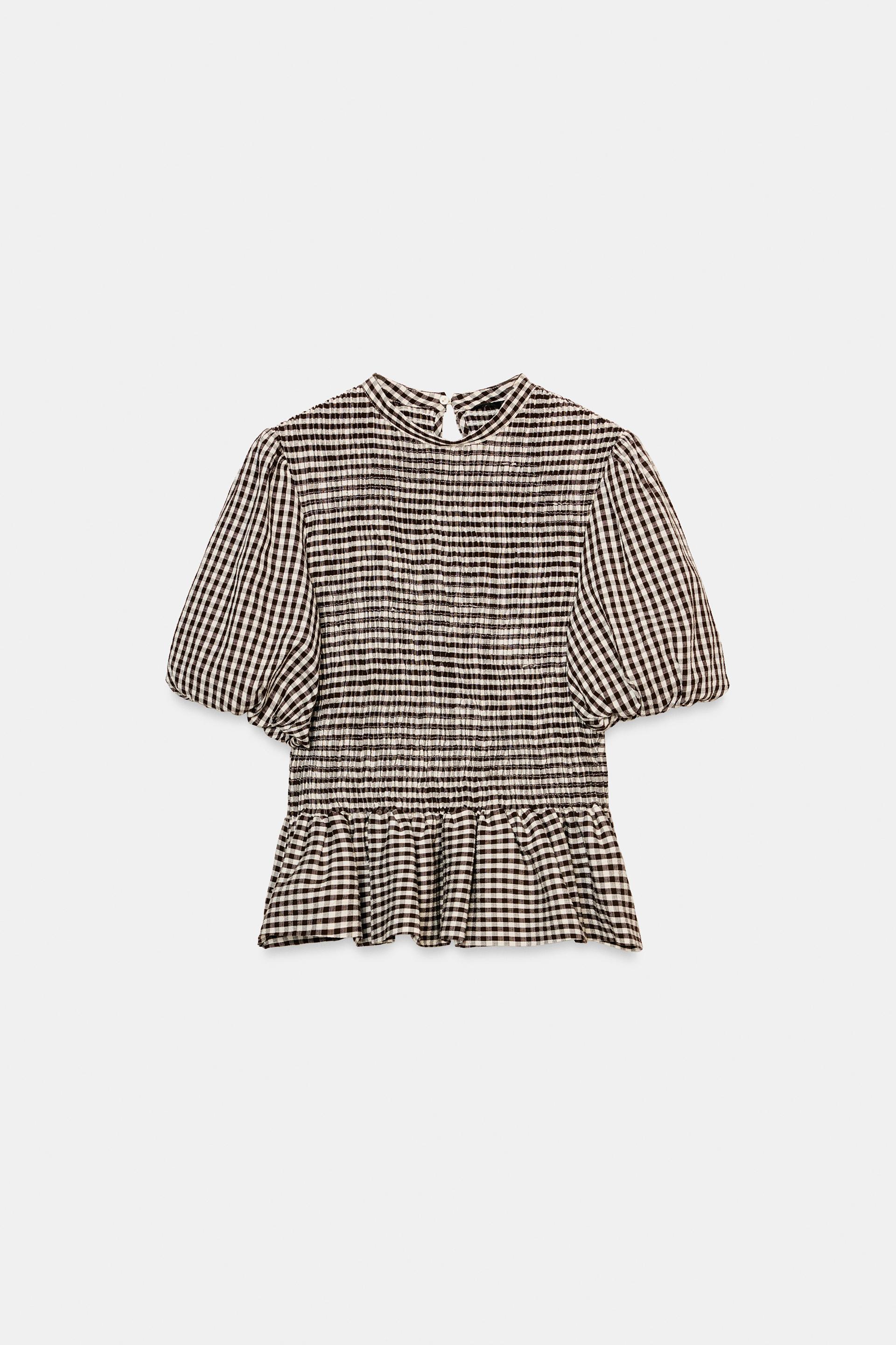 GINGHAM SMOCKED TOP by ZARA