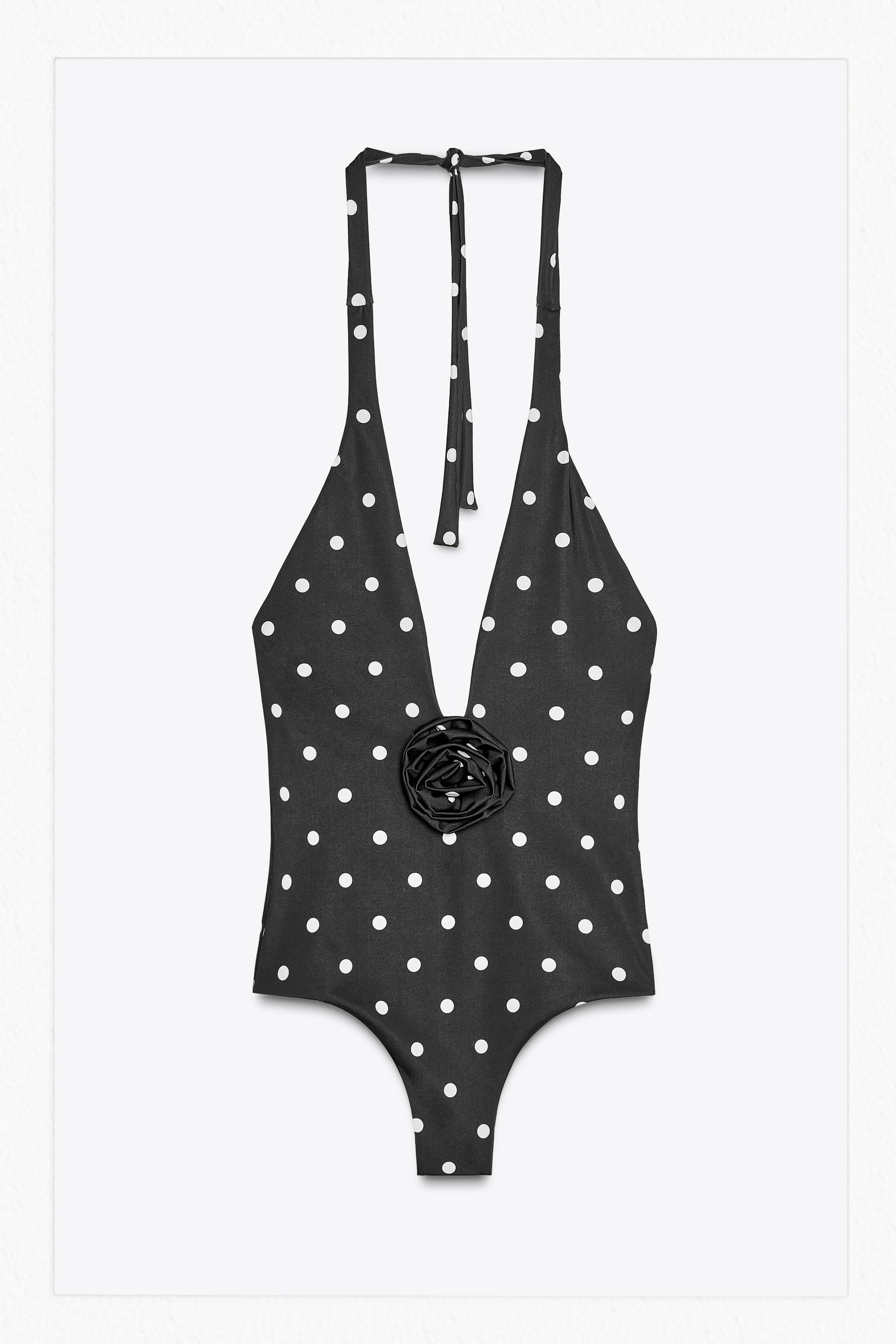 HALTER POLKA DOT RAISED FLORAL SWIMSUIT by ZARA