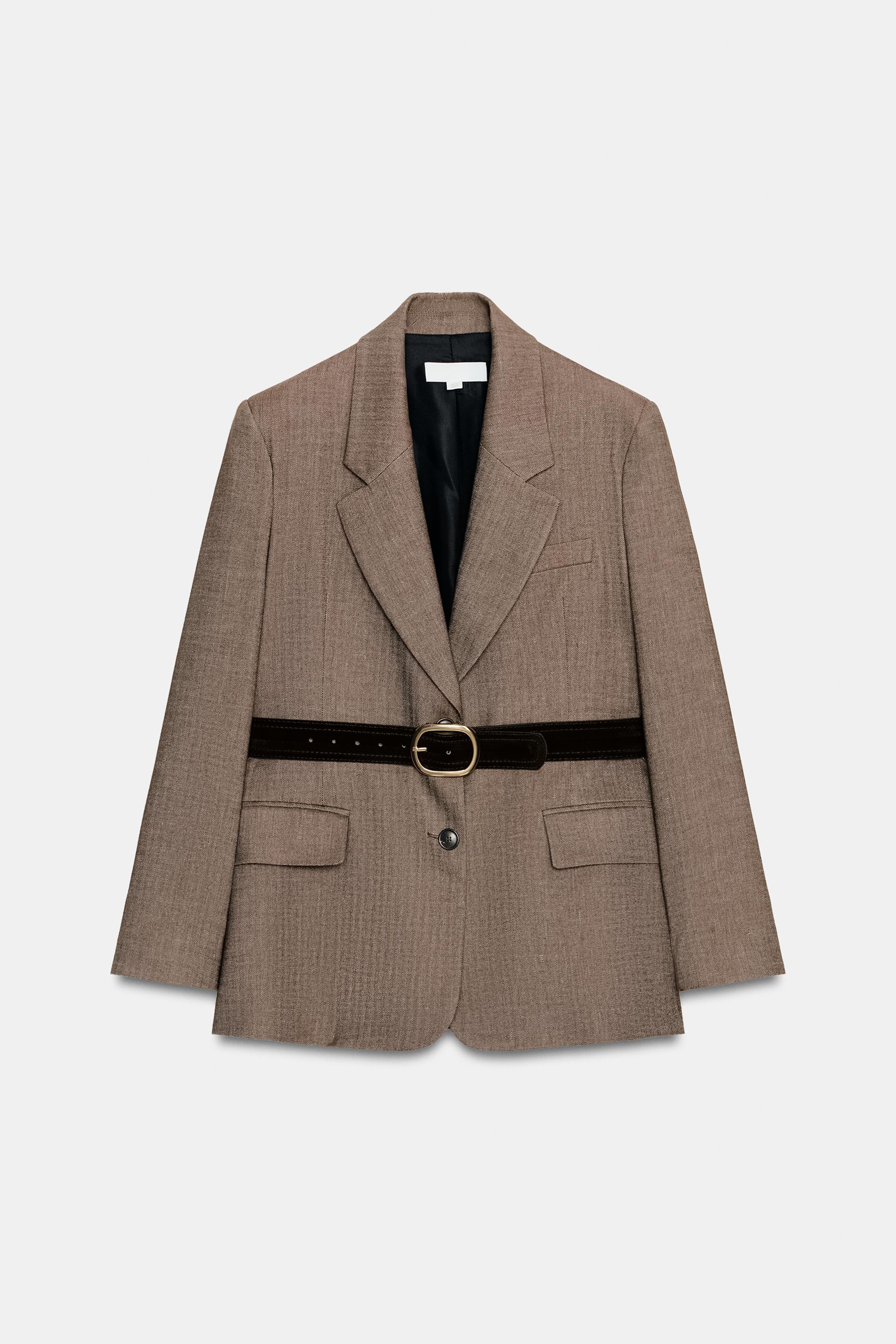 HERRINGBONE BELTED BLAZER by ZARA
