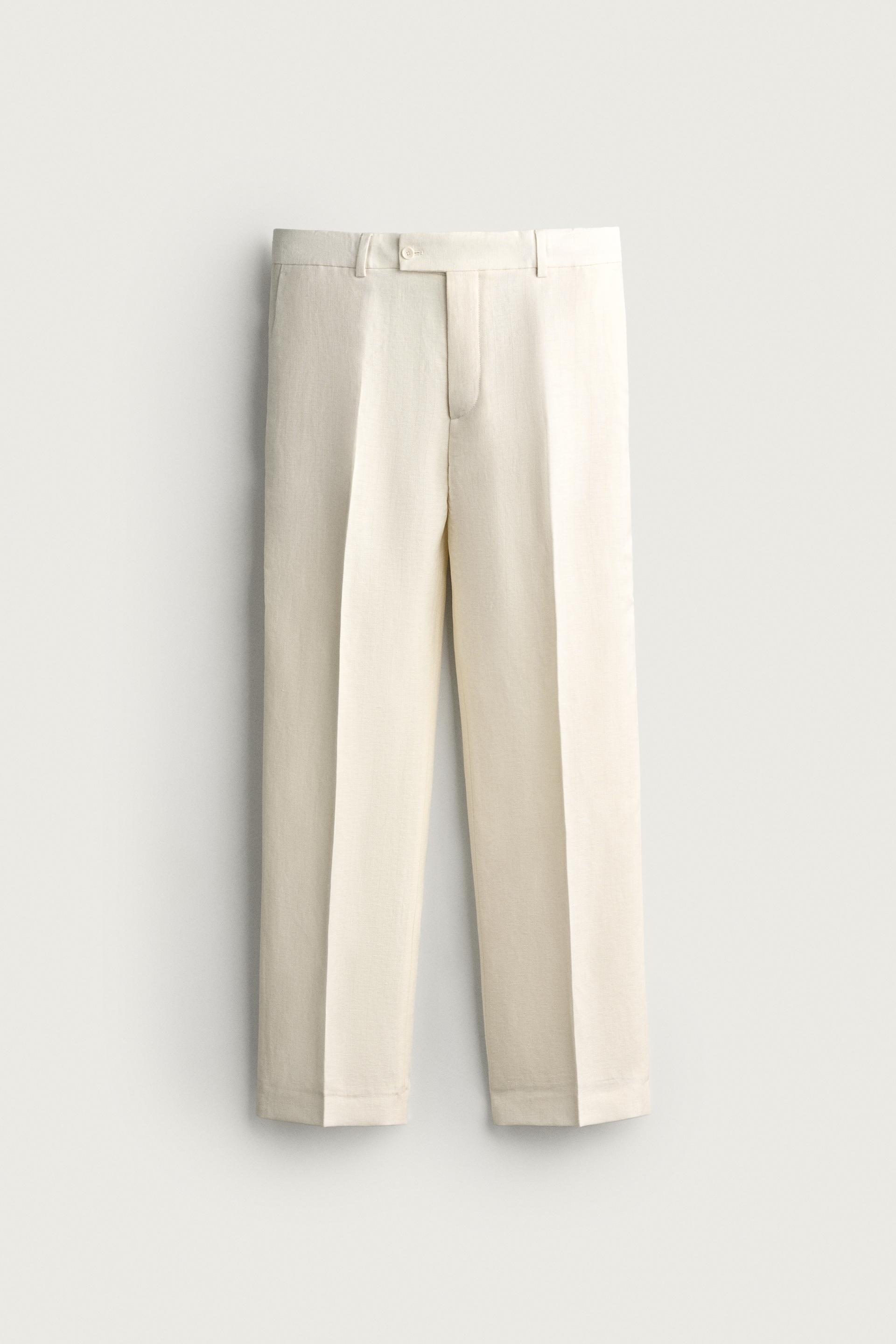 HERRINGBONE LINEN-WOOL RELAXED FIT SUIT PANTS by ZARA
