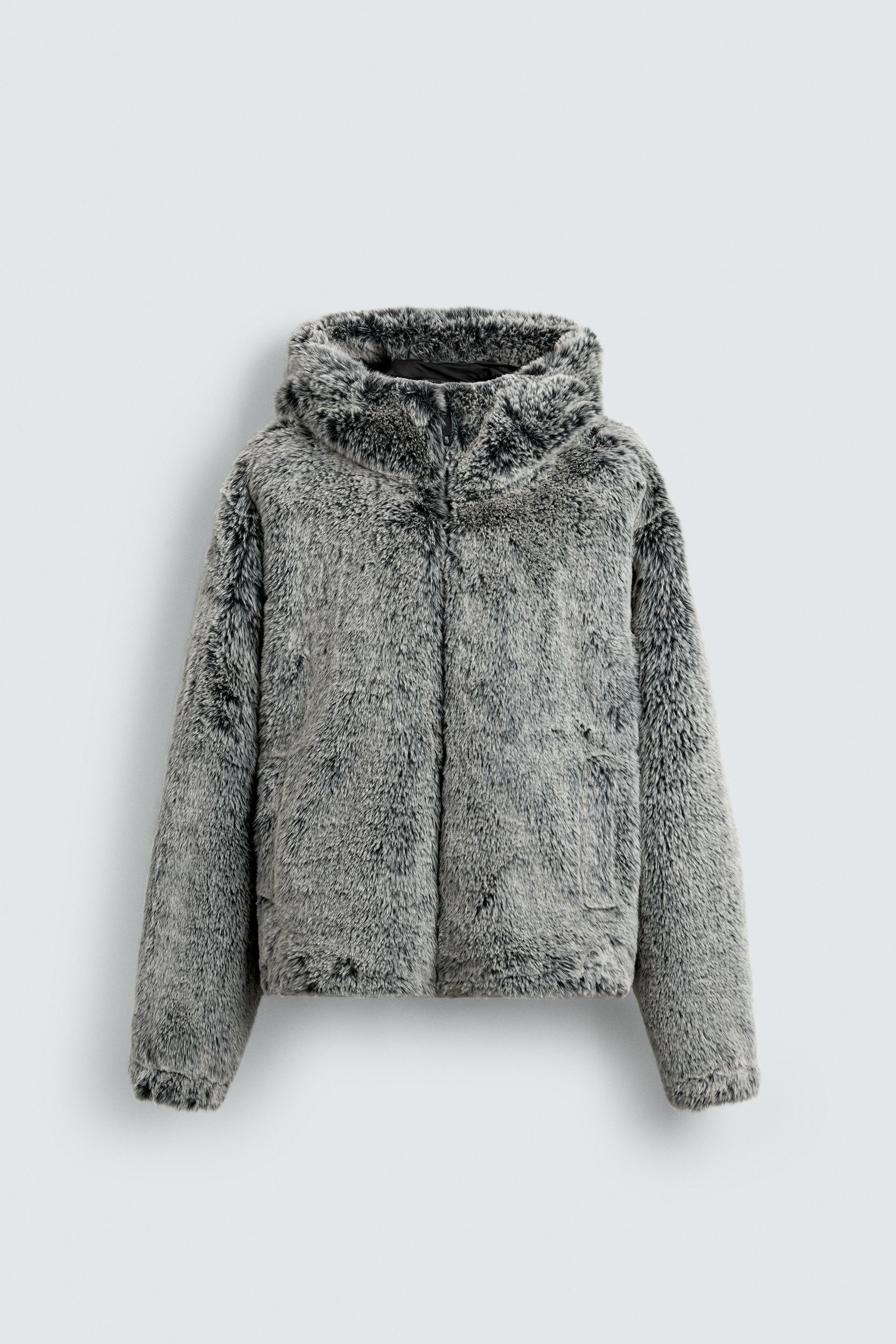 HOODED FAUX FUR JACKET by ZARA