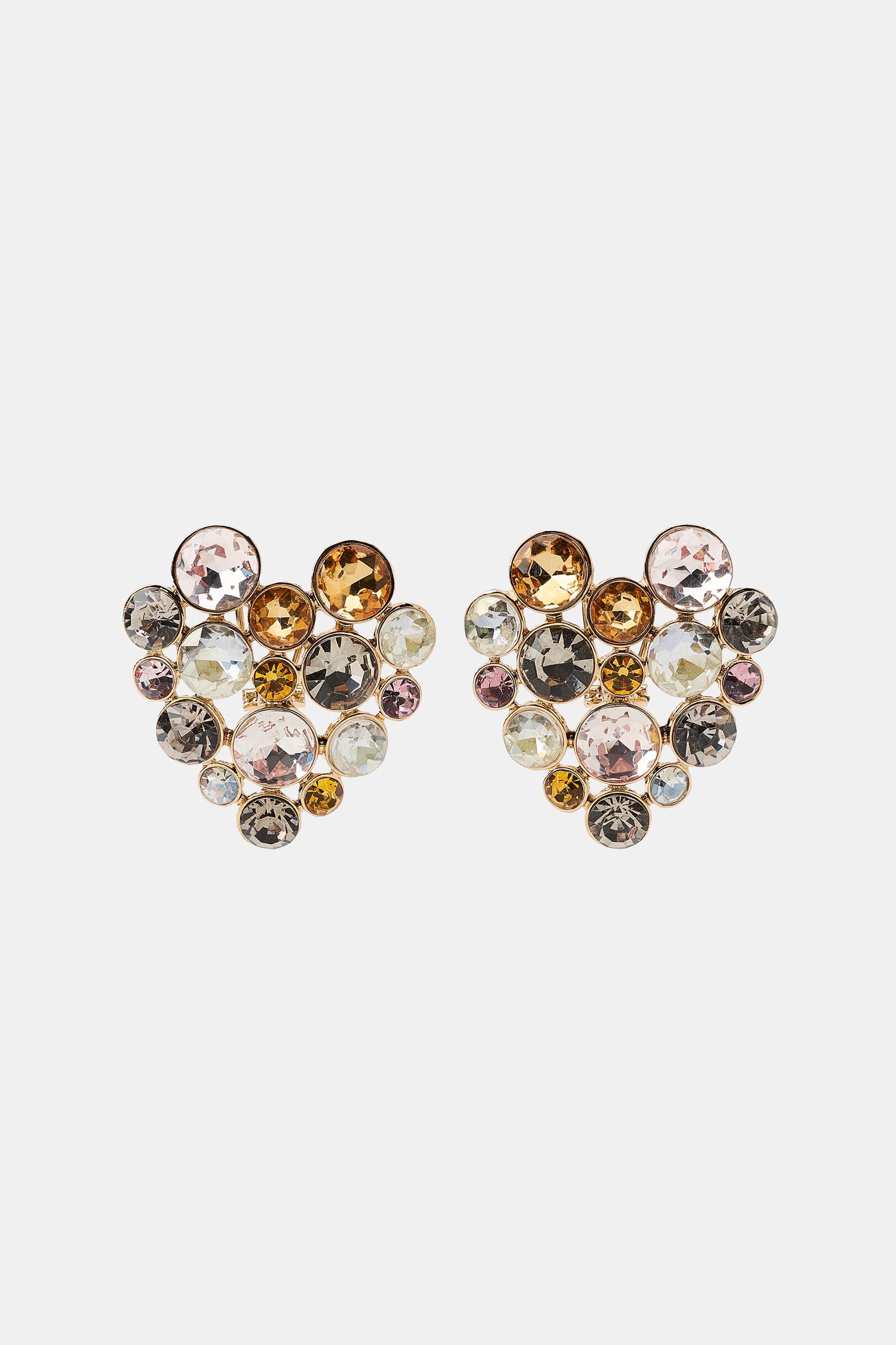 JEWELED HEART EARRINGS by ZARA