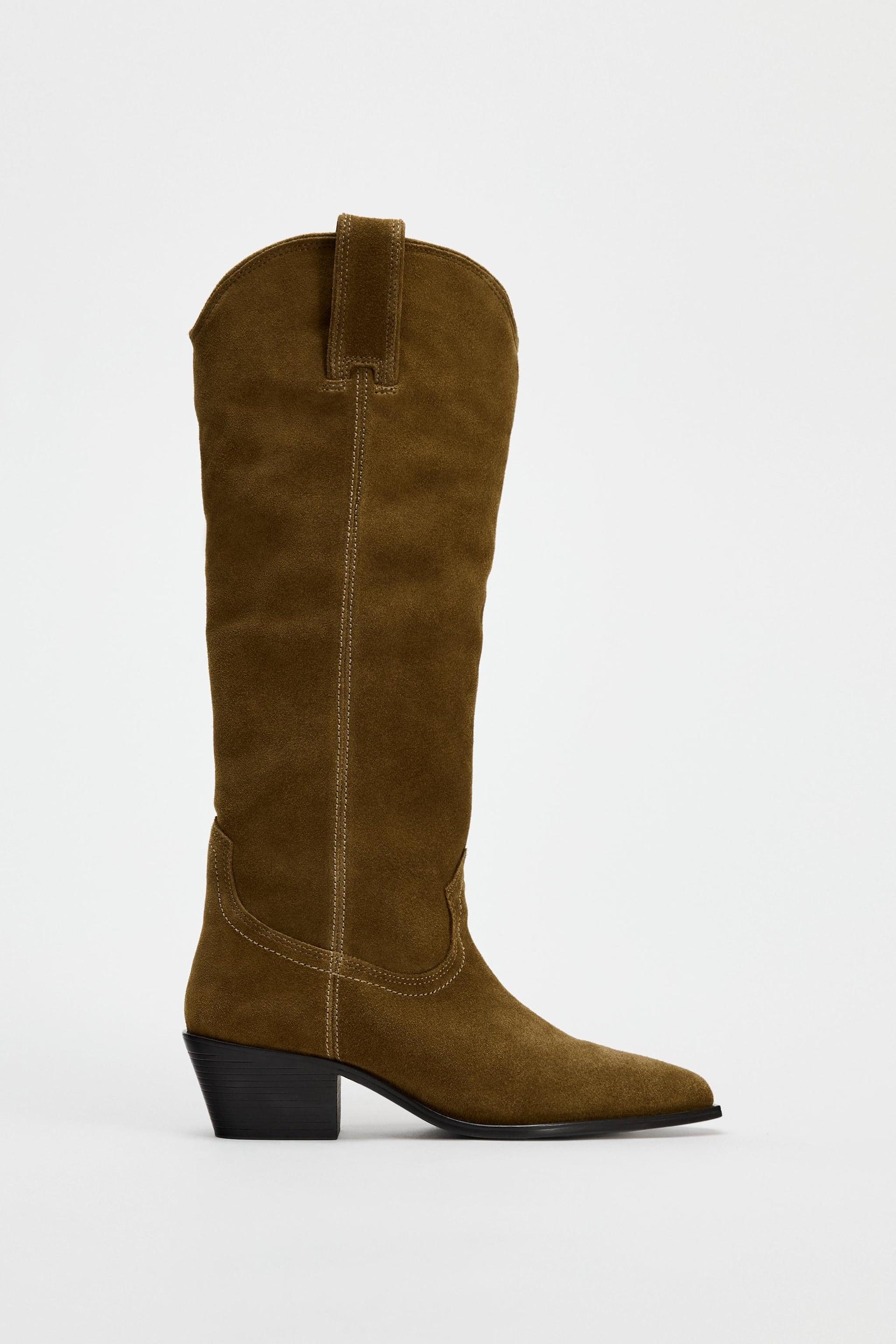 KNEE HIGH SPLIT LEATHER COWBOY BOOTS by ZARA