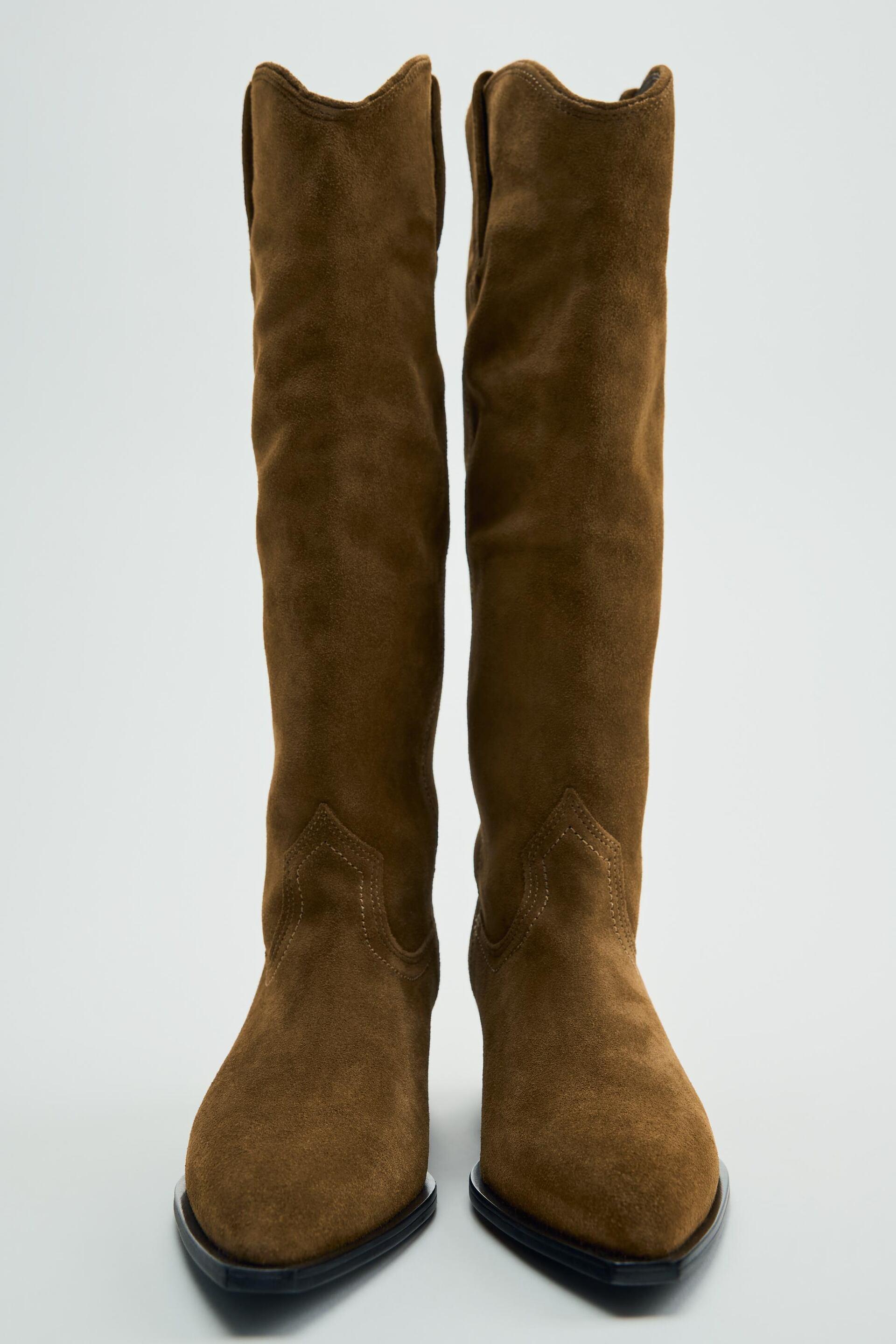 KNEE HIGH SPLIT LEATHER COWBOY BOOTS by ZARA