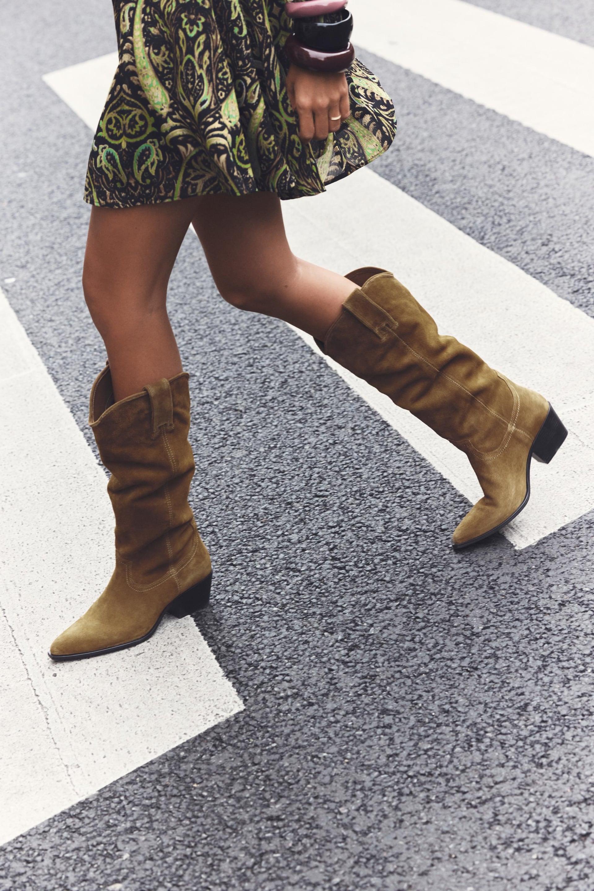 KNEE HIGH SPLIT LEATHER COWBOY BOOTS by ZARA