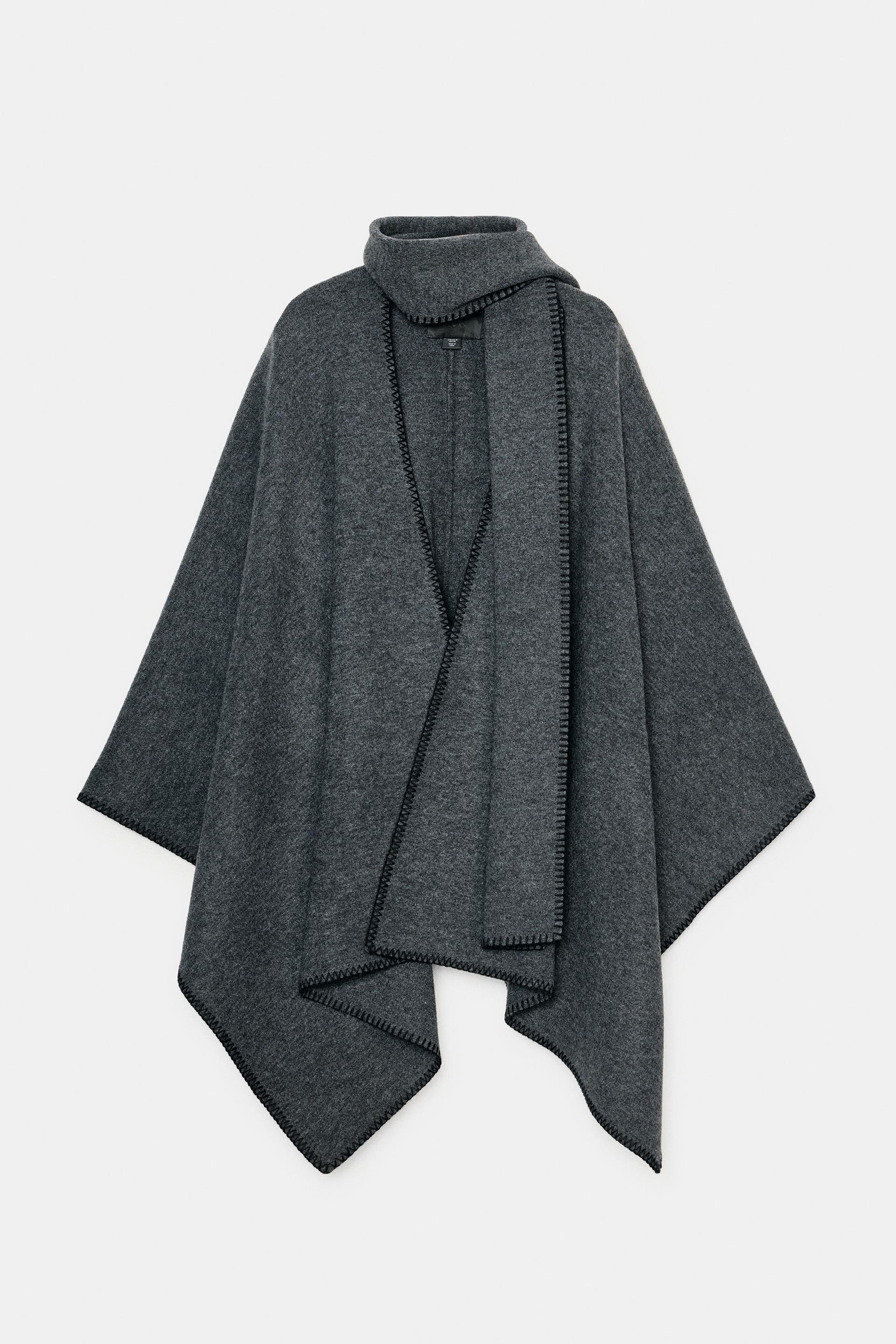 KNIT CAPE WITH CONTRASTING YARN SCARF by ZARA
