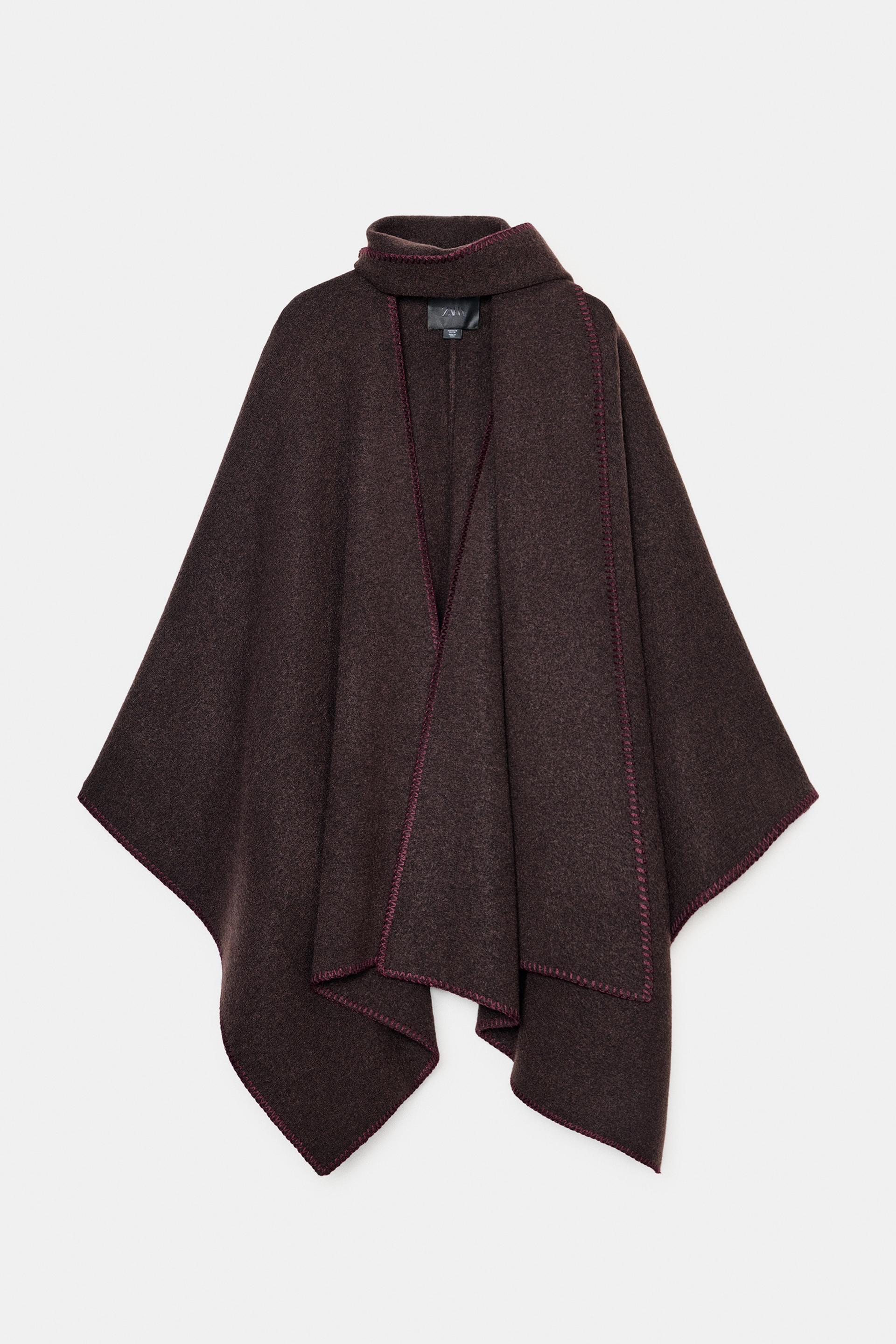 KNIT CAPE WITH CONTRASTING YARN SCARF by ZARA