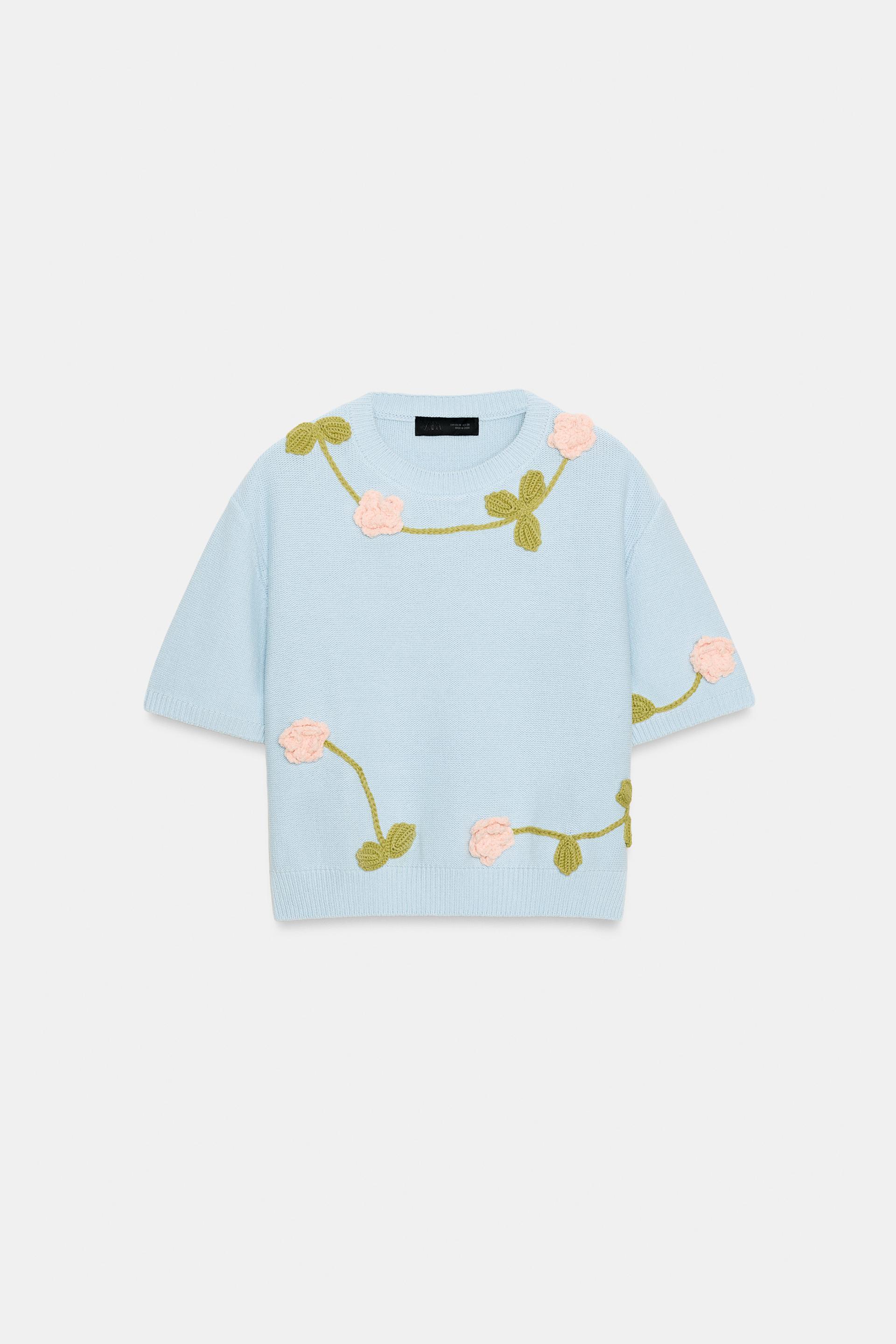 KNIT FLORAL SHORT SLEEVE JUMPER by ZARA