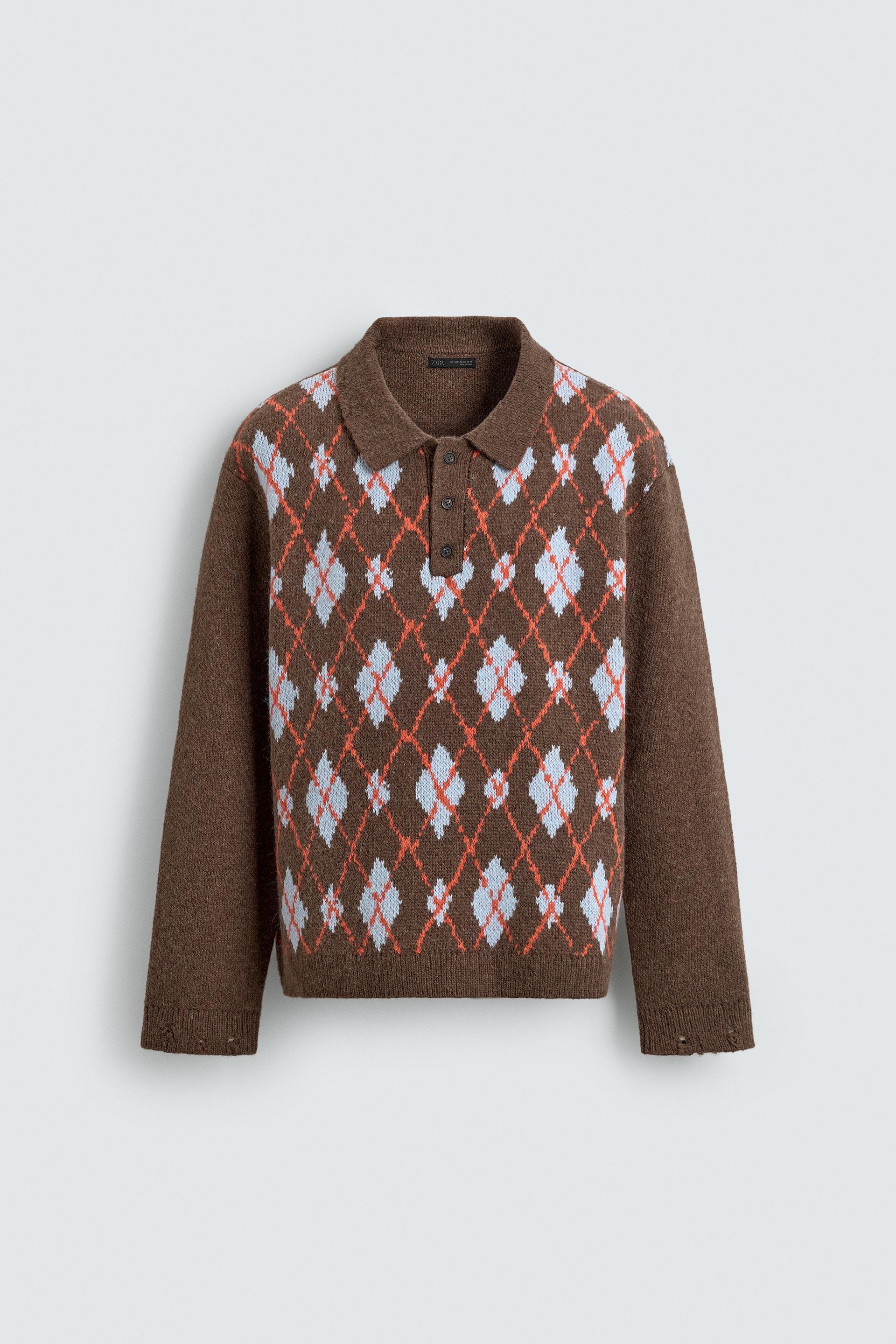 KNIT LOZENGE PATTERN POLO WITH DISTRESSED EFFECT by ZARA