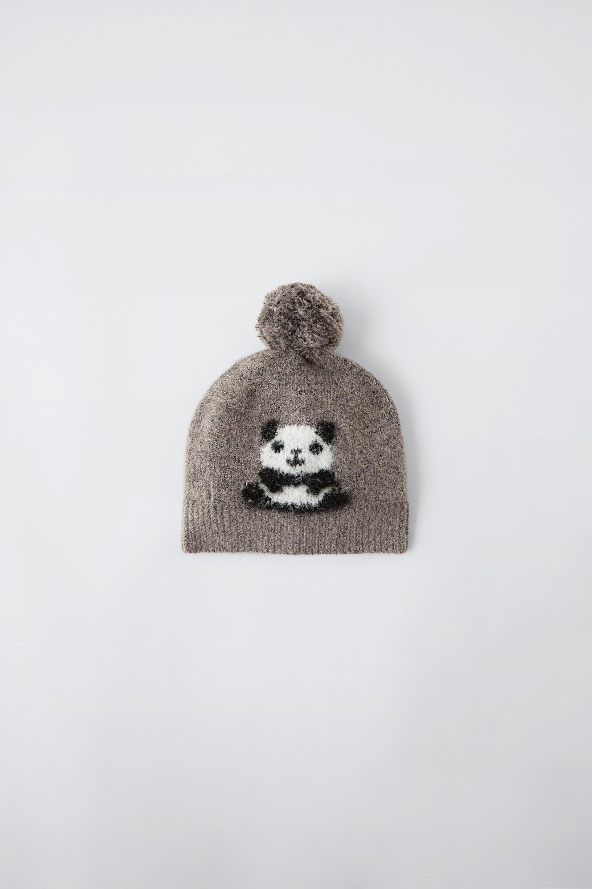 KNIT PANDA BEAR HAT WITH POMPOM by ZARA