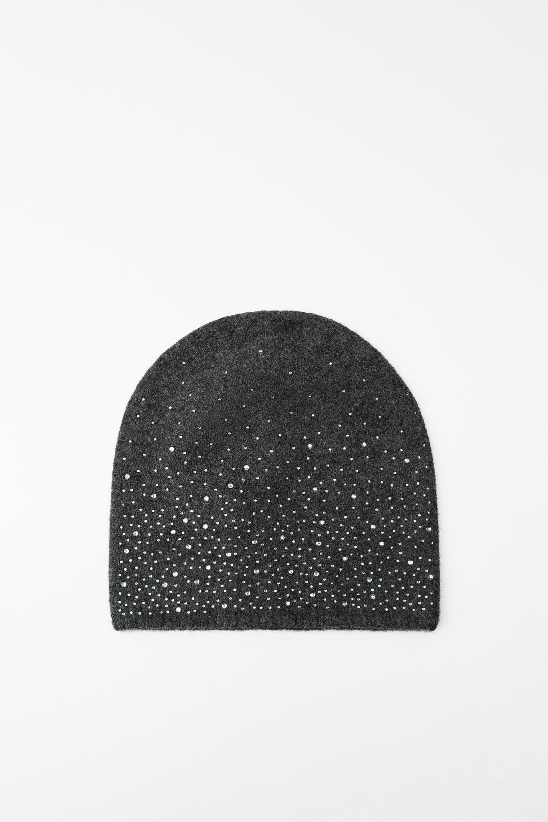 KNIT RHINESTONE BEANIE by ZARA