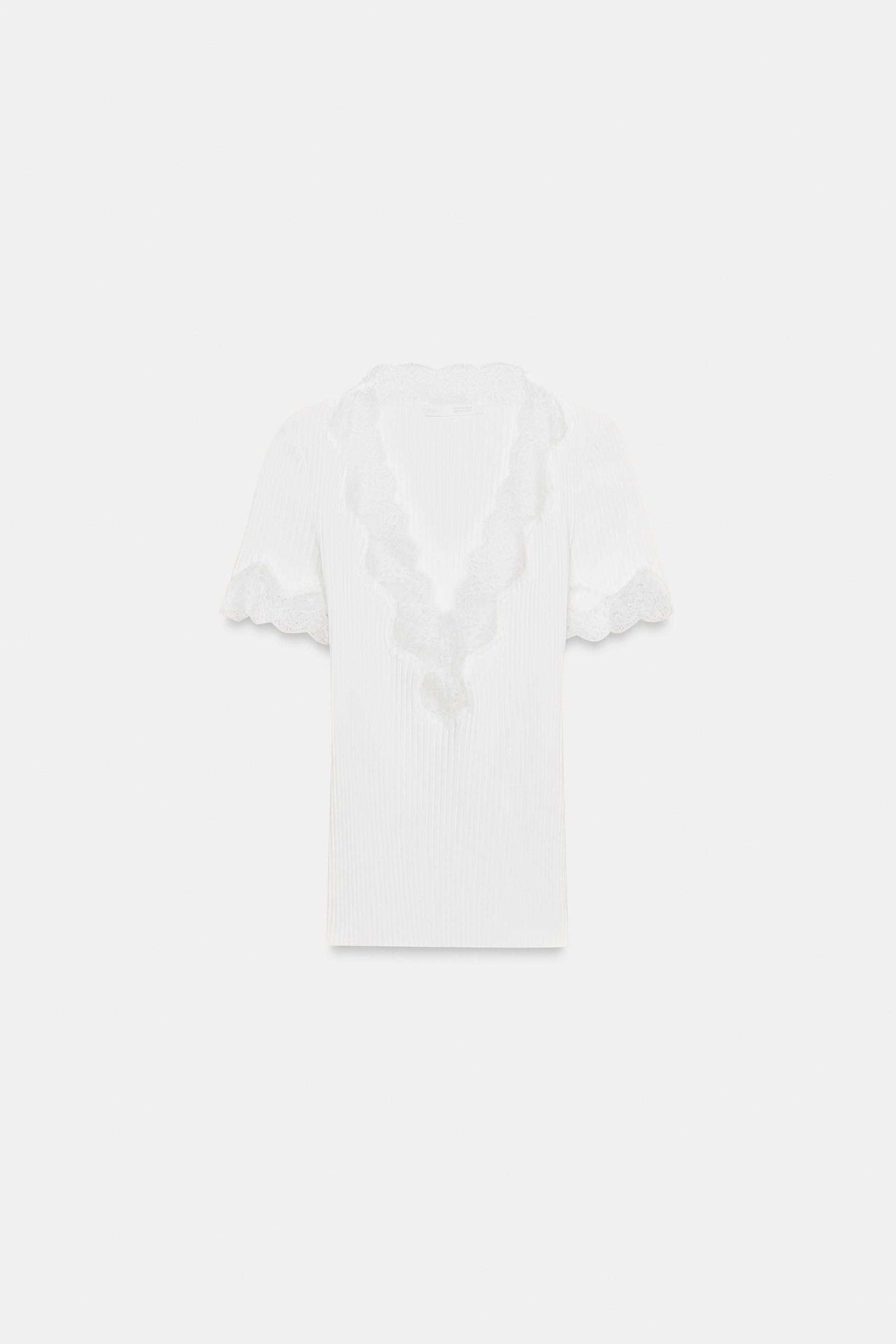 LACE RIBBED T-SHIRT by ZARA