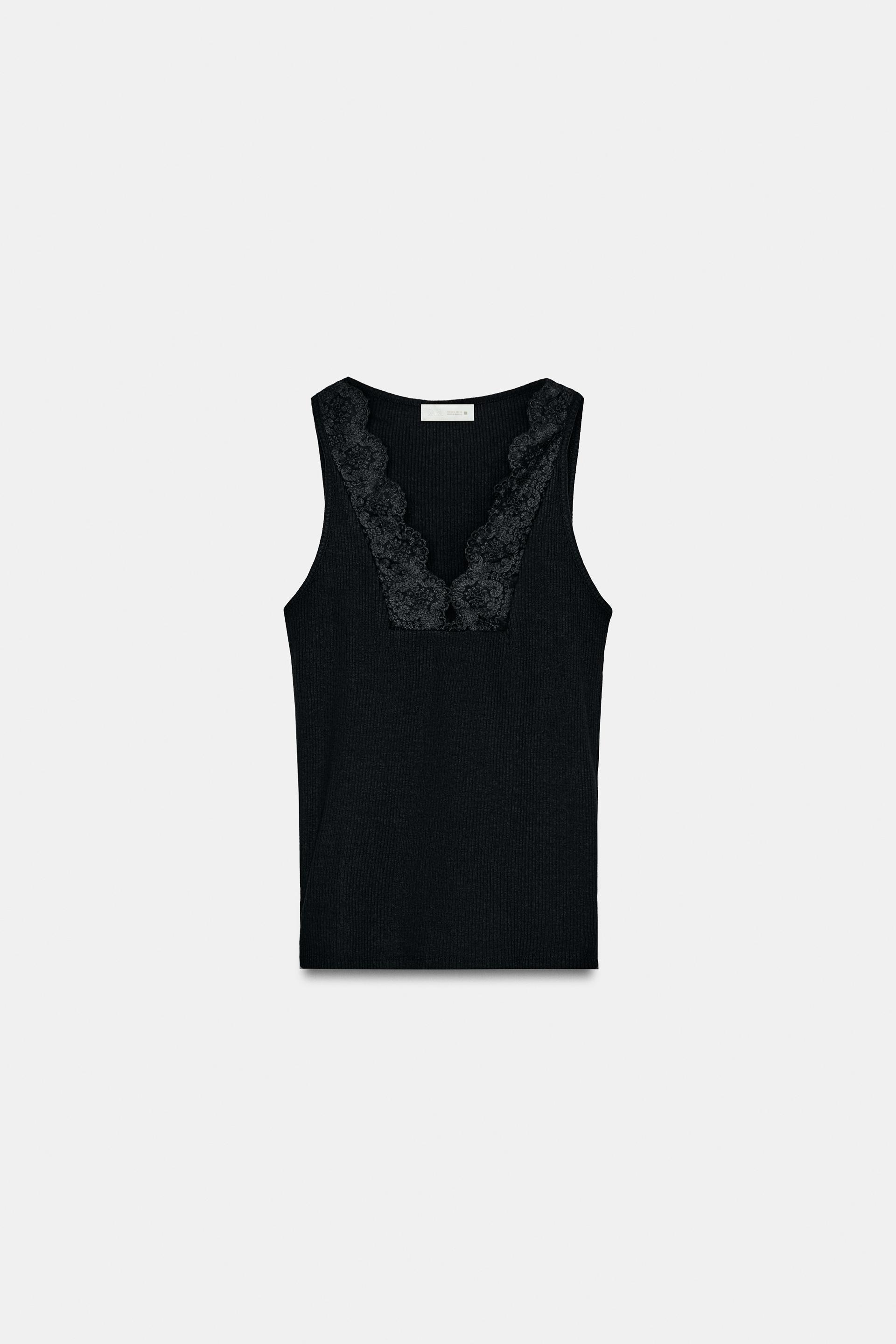 LACE RIBBED TOP by ZARA