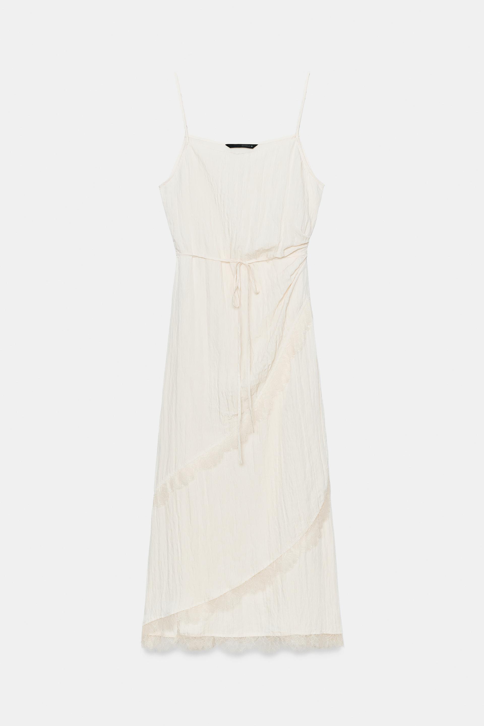 LACE TRIM MIDI SLIP DRESS by ZARA