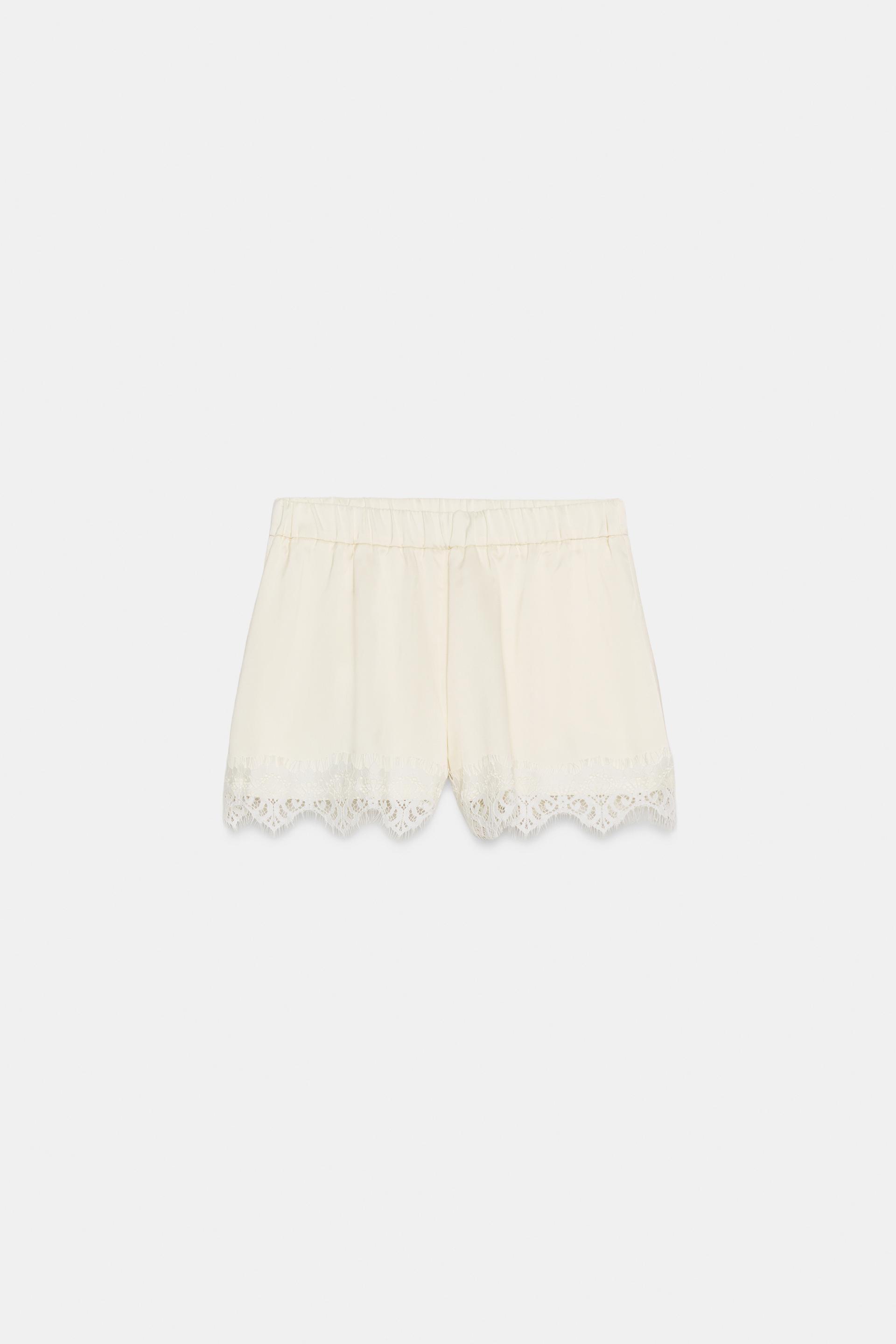 LACE TRIM SATIN SHORTS by ZARA