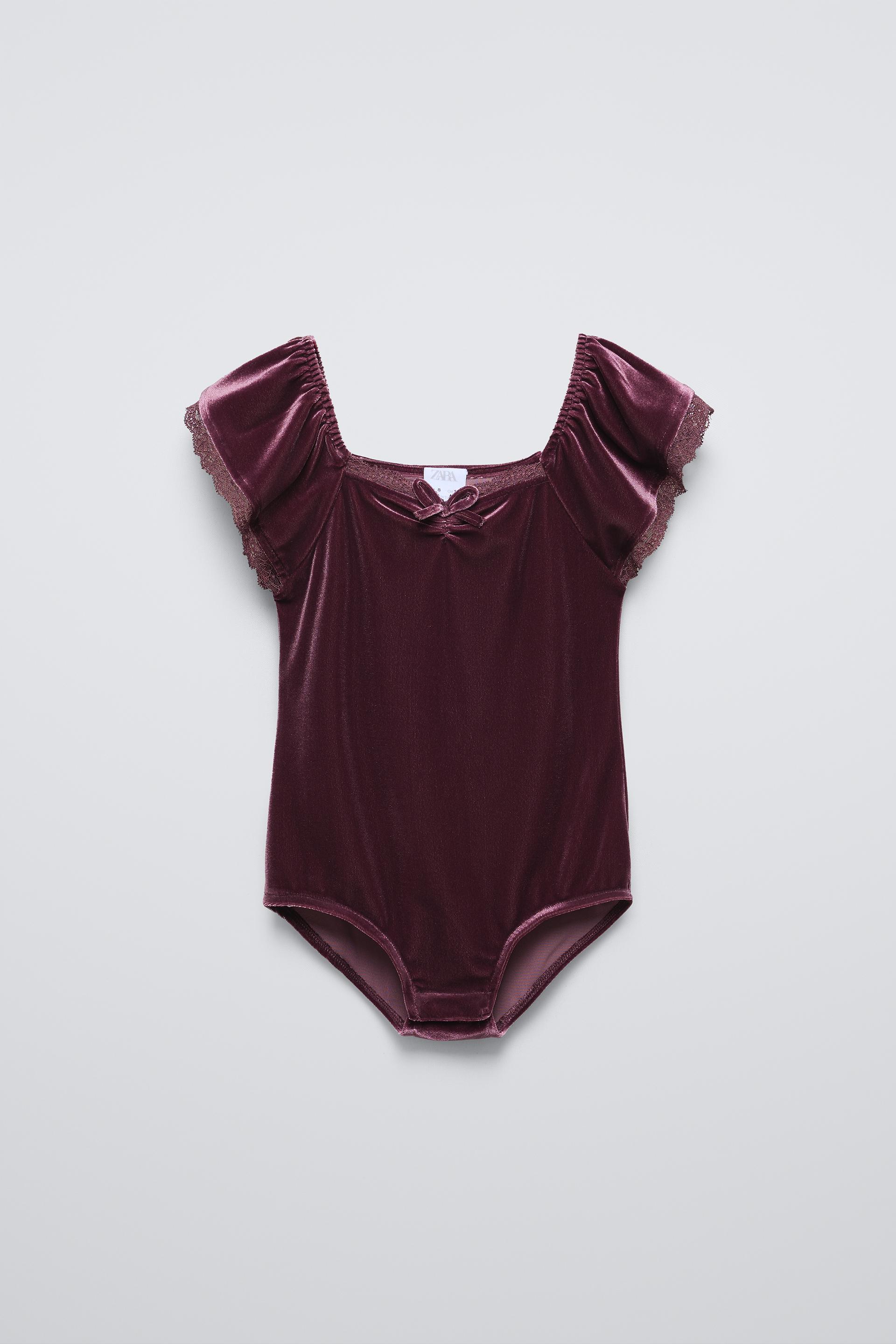 LACE TRIM VELVET BODYSUIT by ZARA