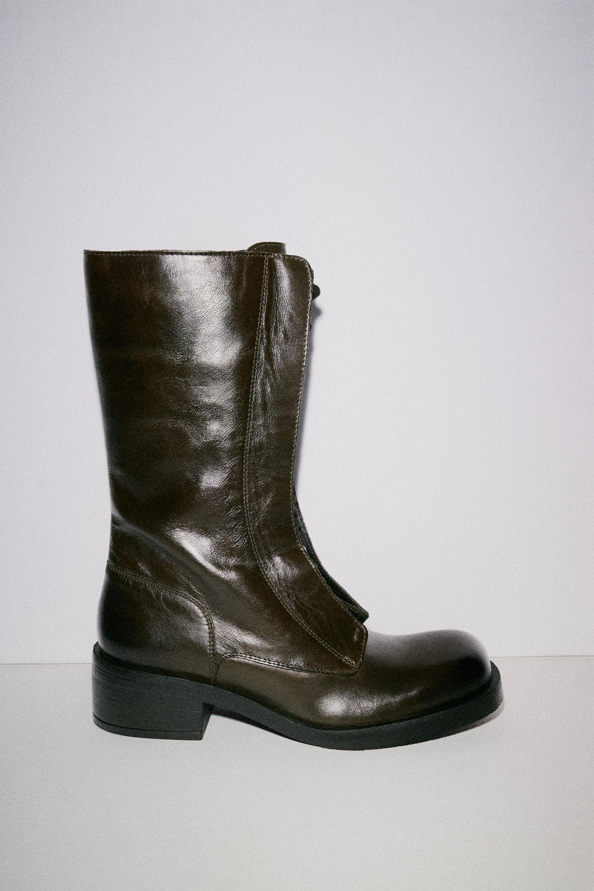 LACED LEATHER ANKLE BOOTS by ZARA