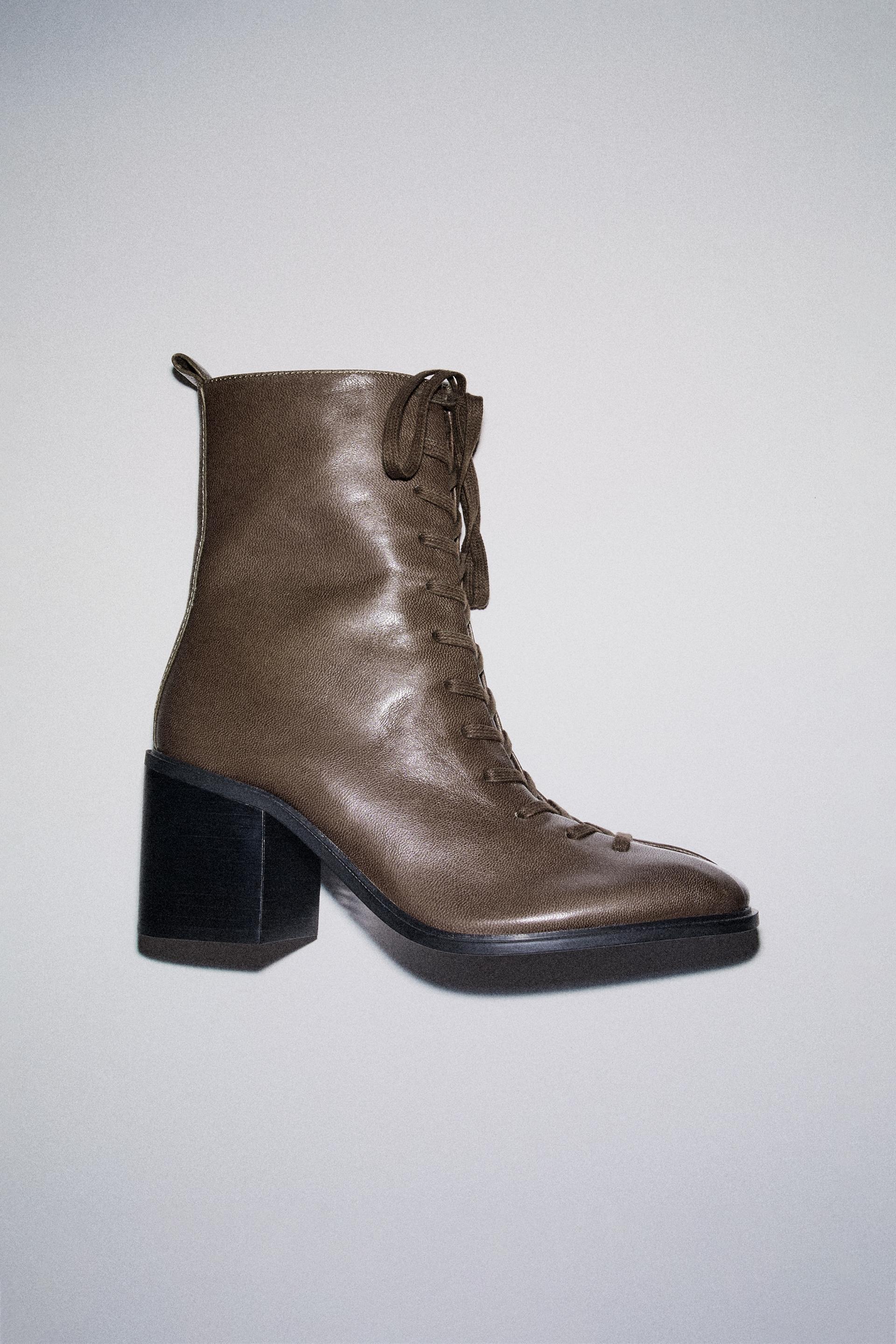 LACED LEATHER ANKLE BOOTS by ZARA