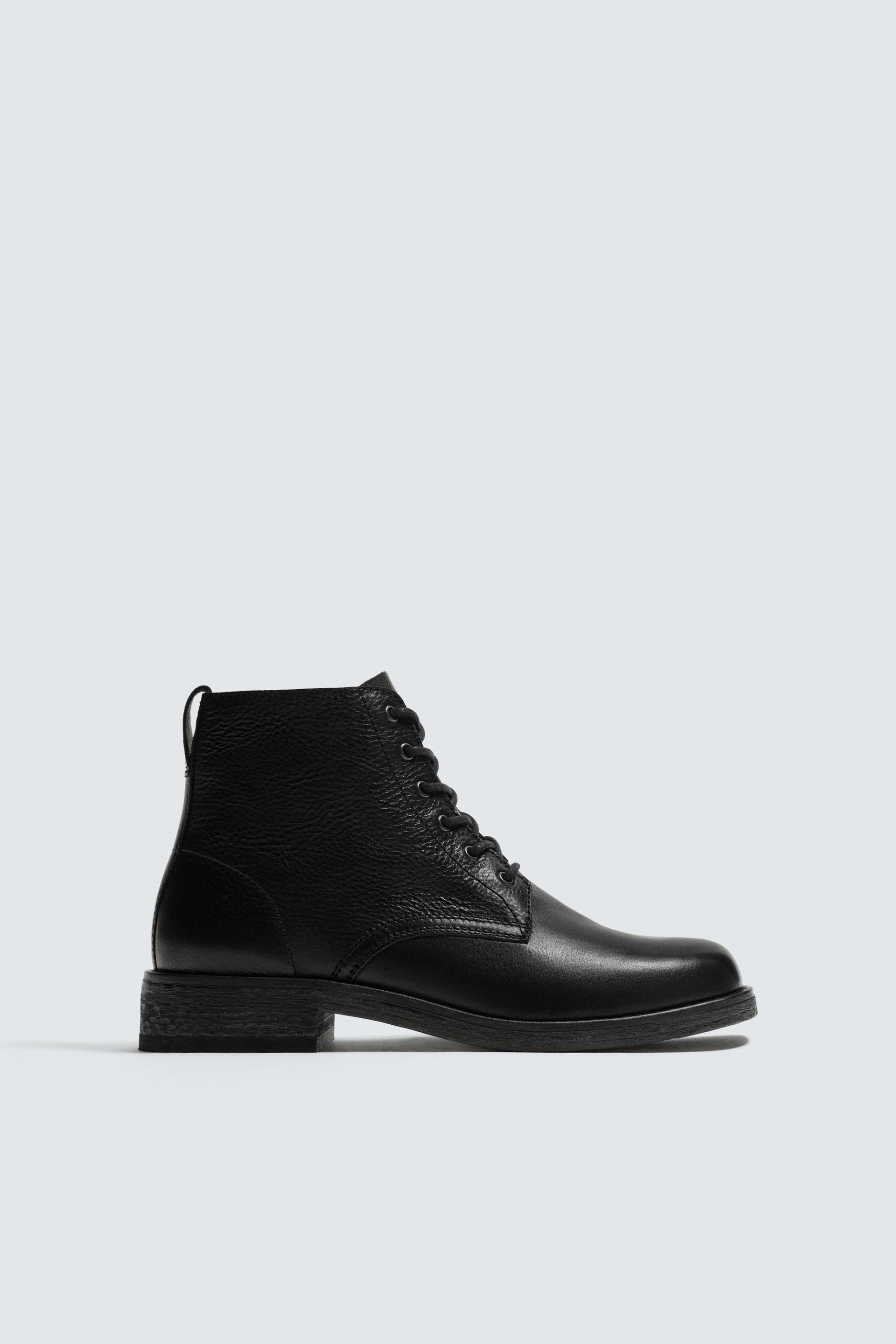 LACED LEATHER BOOTS by ZARA