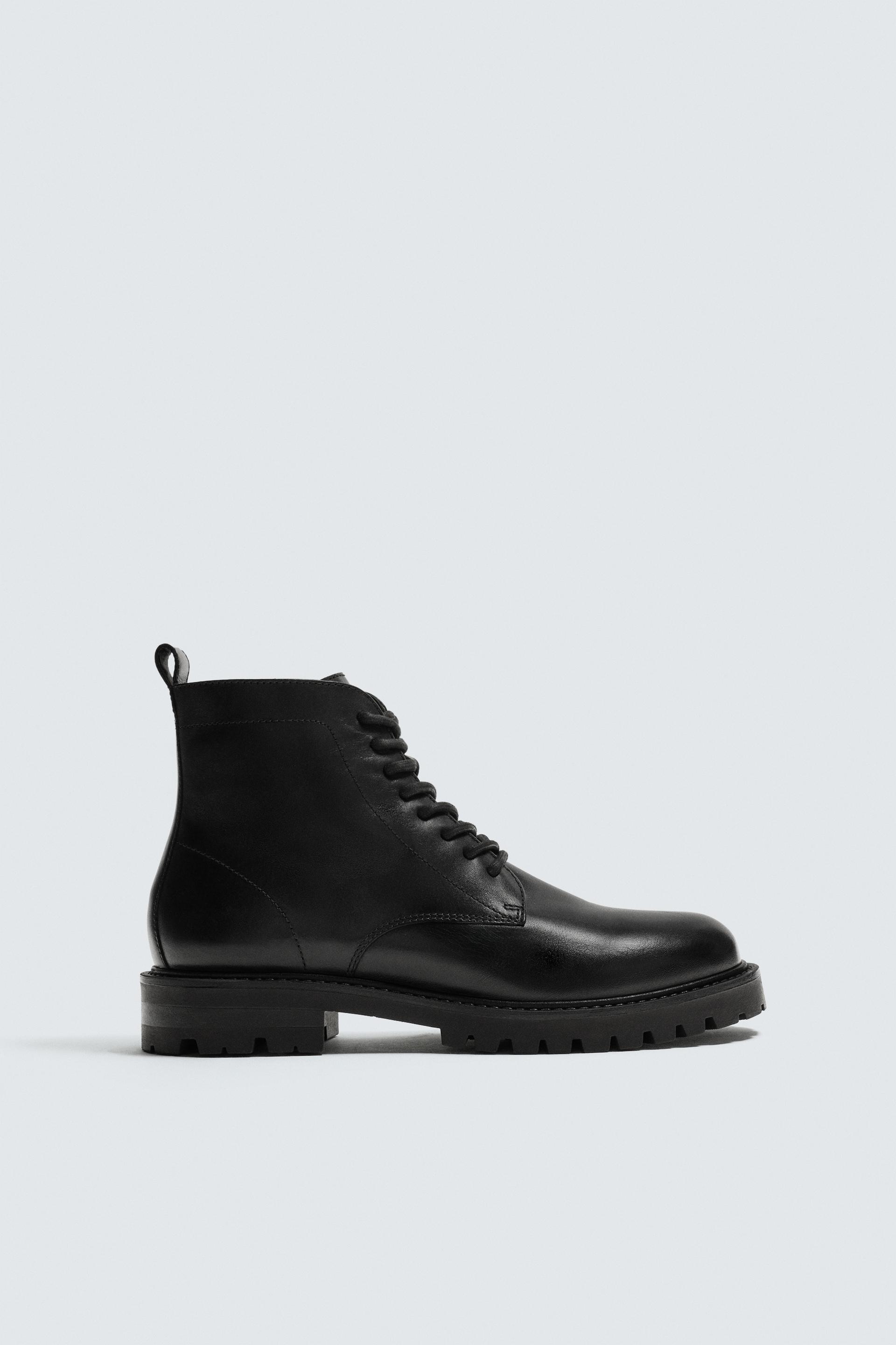 LACED LEATHER BOOTS by ZARA