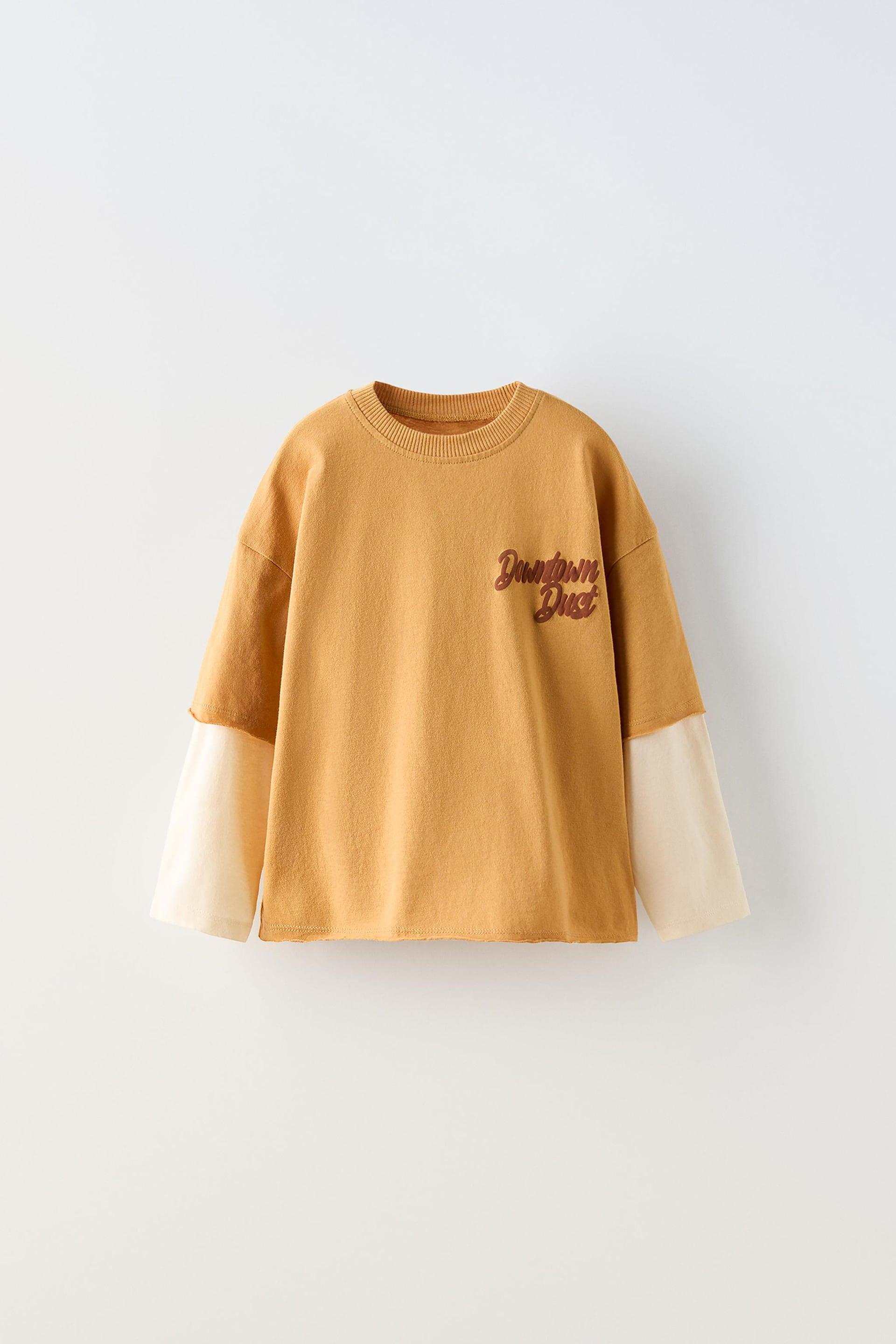 LAYERED SLEEVE TEXT T-SHIRT by ZARA