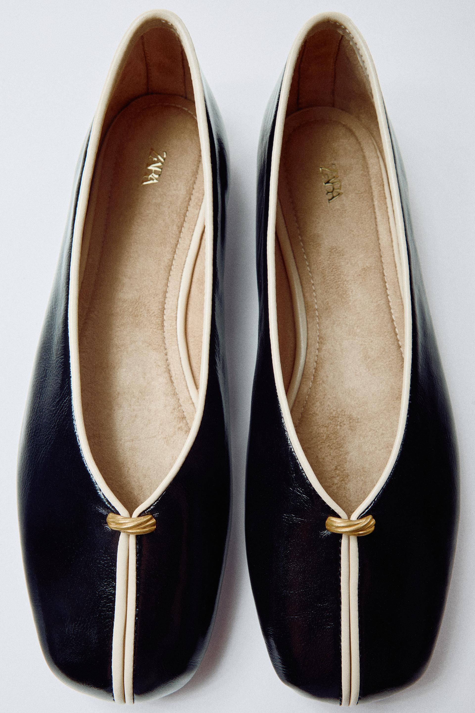 LEATHER BALLERINAS WITH METALLIC DETAIL by ZARA