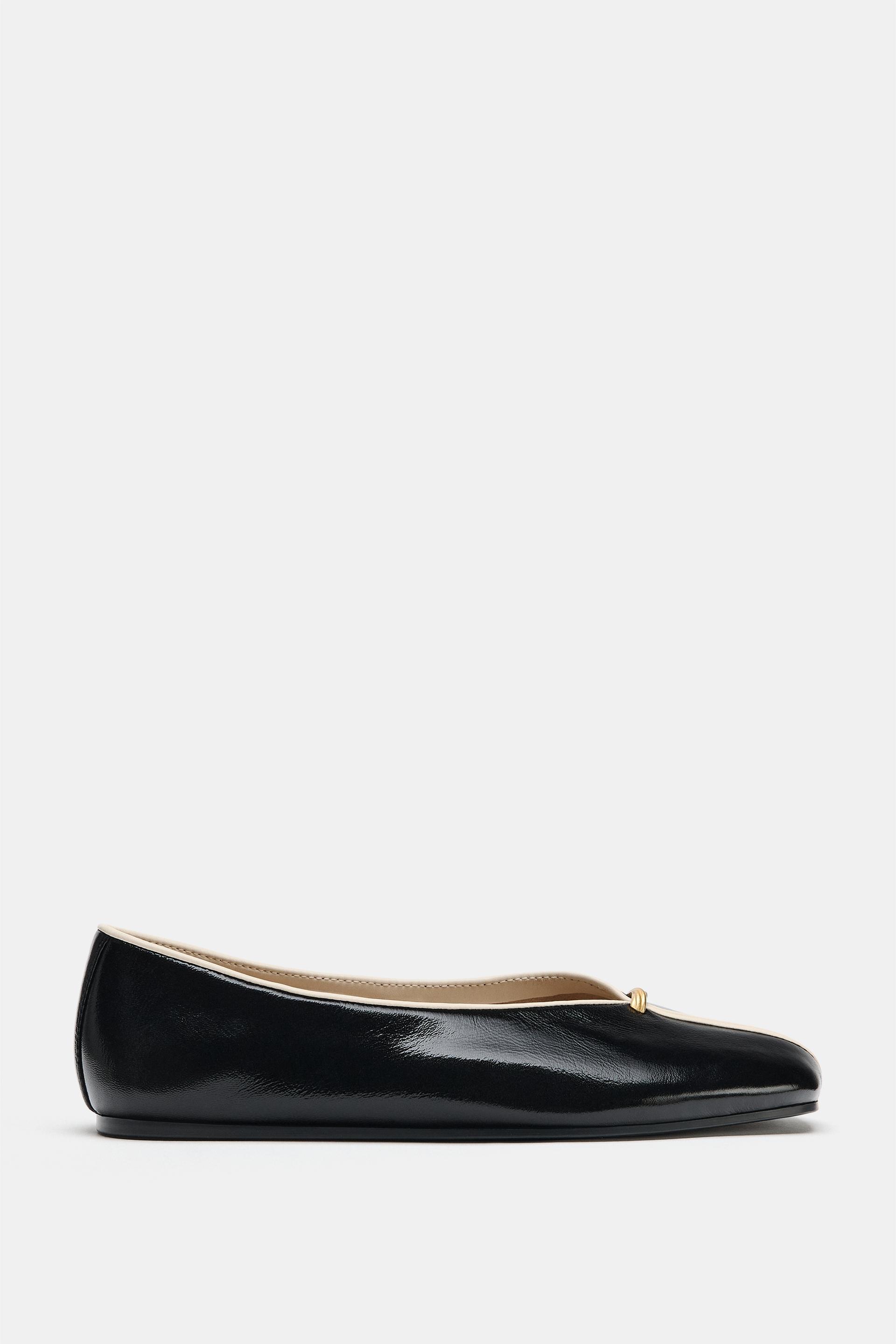 LEATHER BALLERINAS WITH METALLIC DETAIL by ZARA