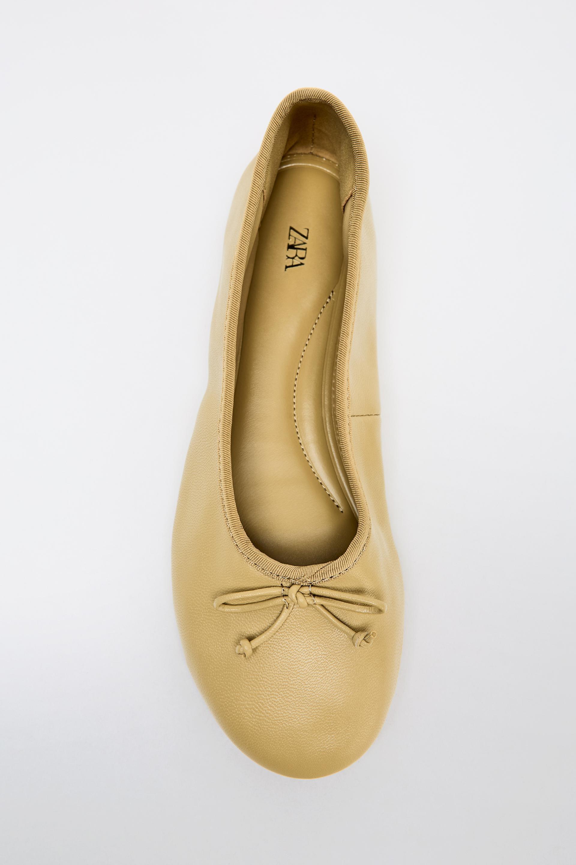 LEATHER BALLET FLATS WITH BOW by ZARA