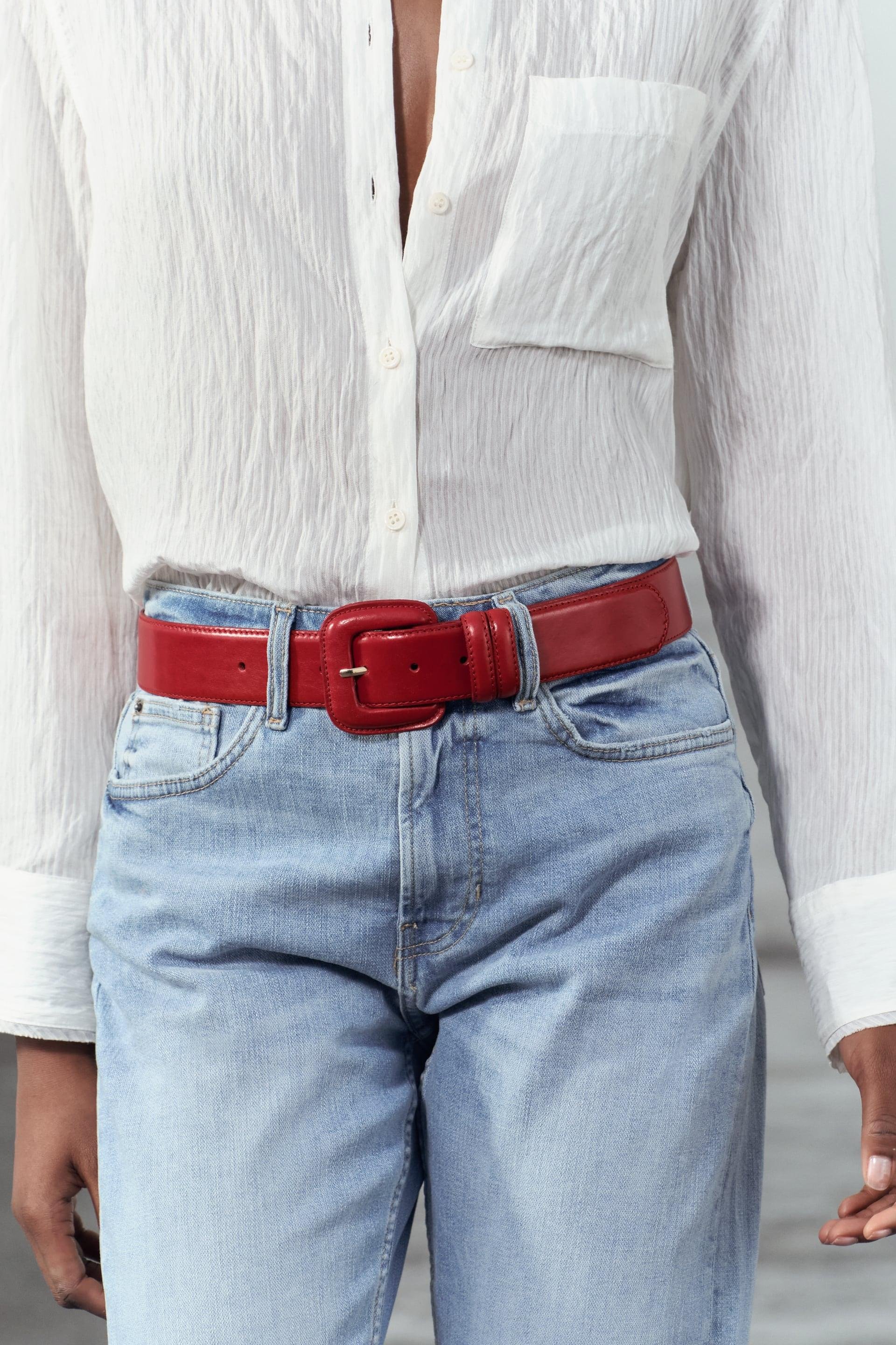LEATHER BELT WITH SQUARE BUCKLE by ZARA