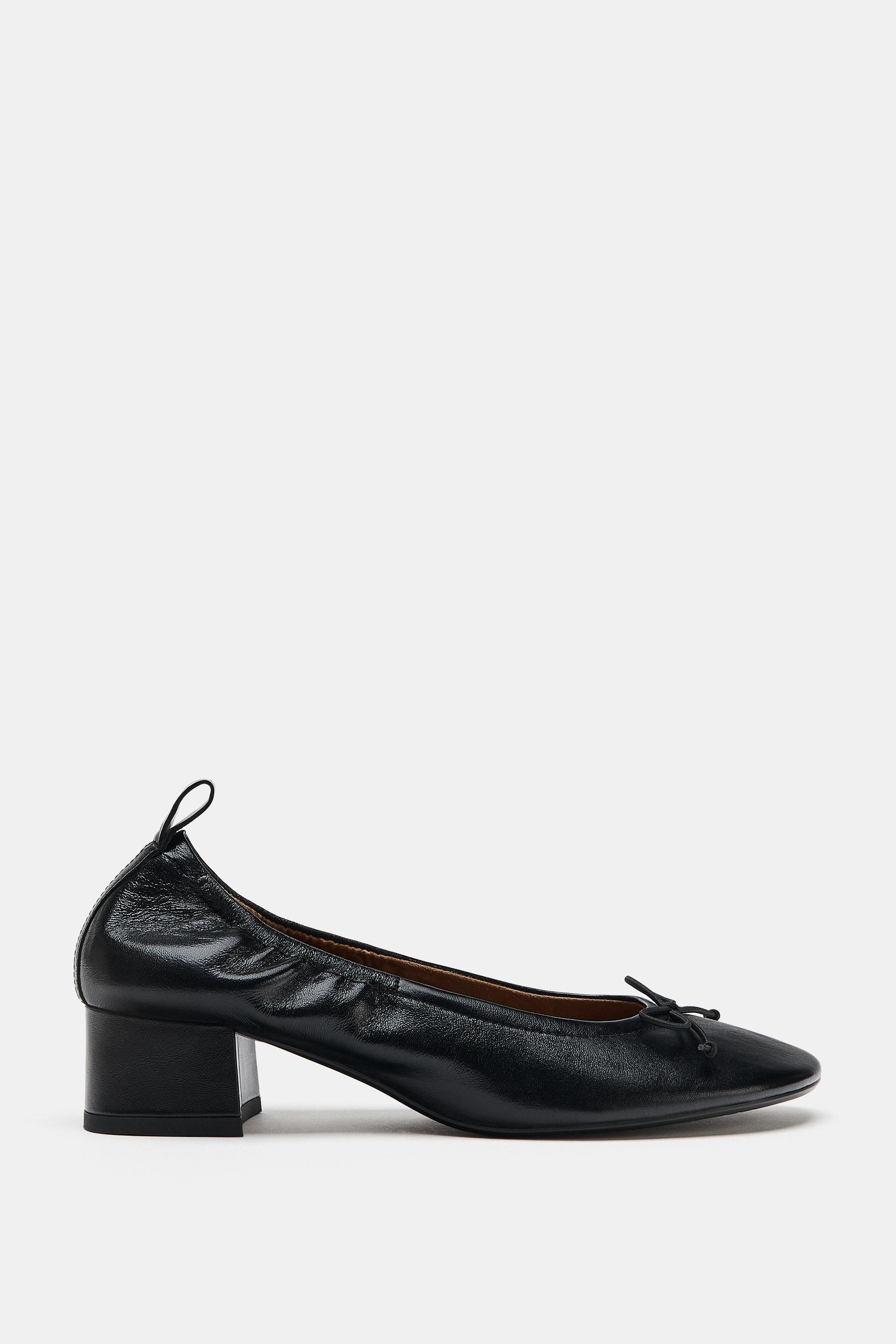 LEATHER BOW HEELED BALLET FLATS by ZARA