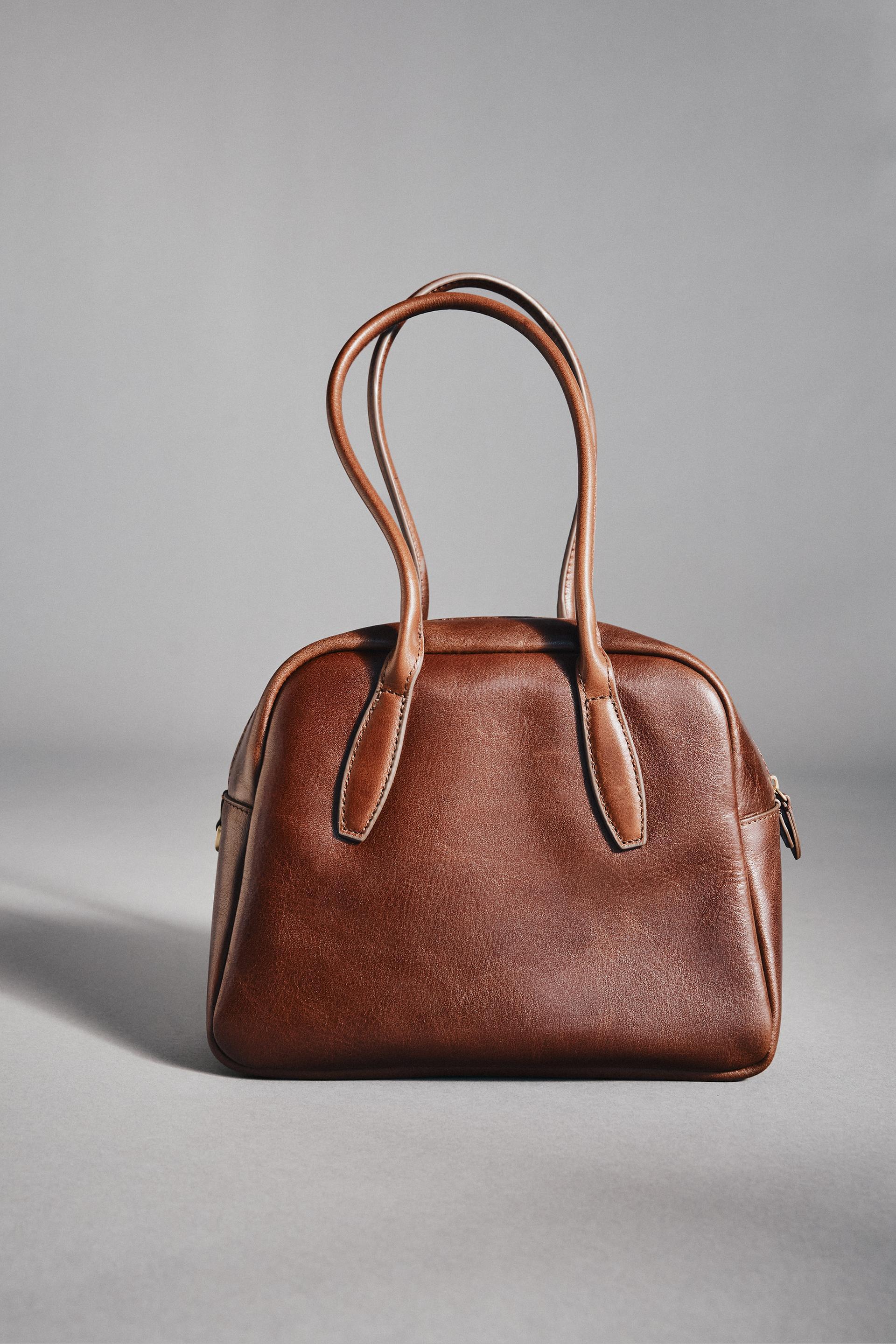 LEATHER BOWLING BAG by ZARA
