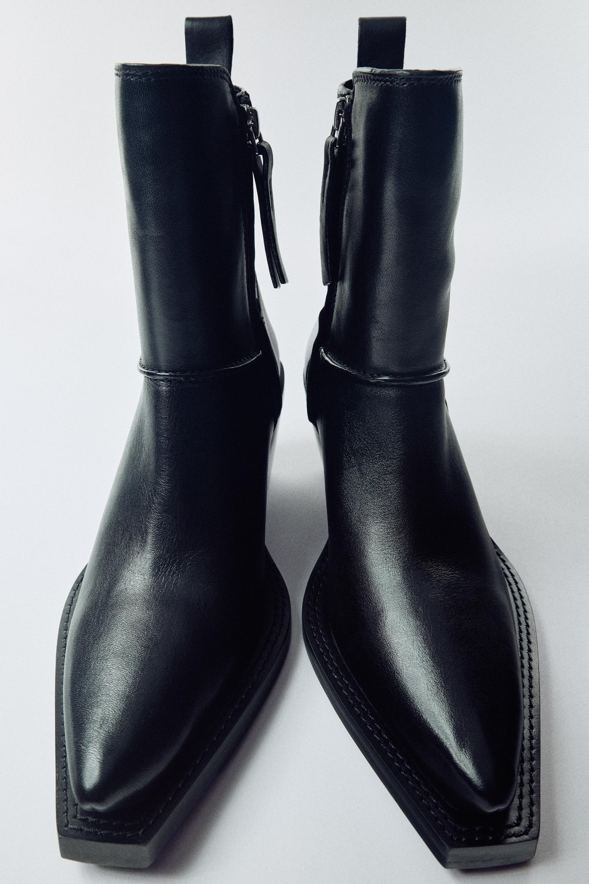 LEATHER COWBOY ANKLE BOOTS by ZARA