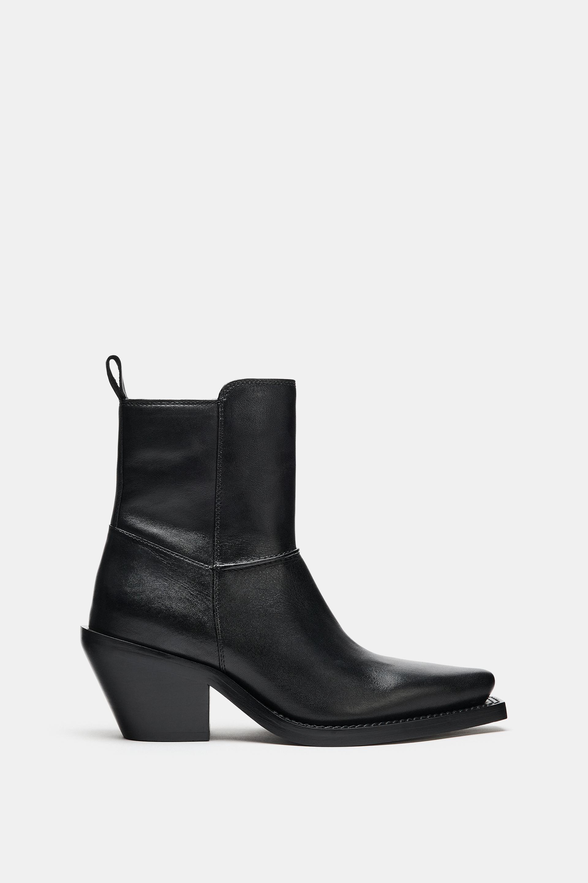 LEATHER COWBOY ANKLE BOOTS by ZARA