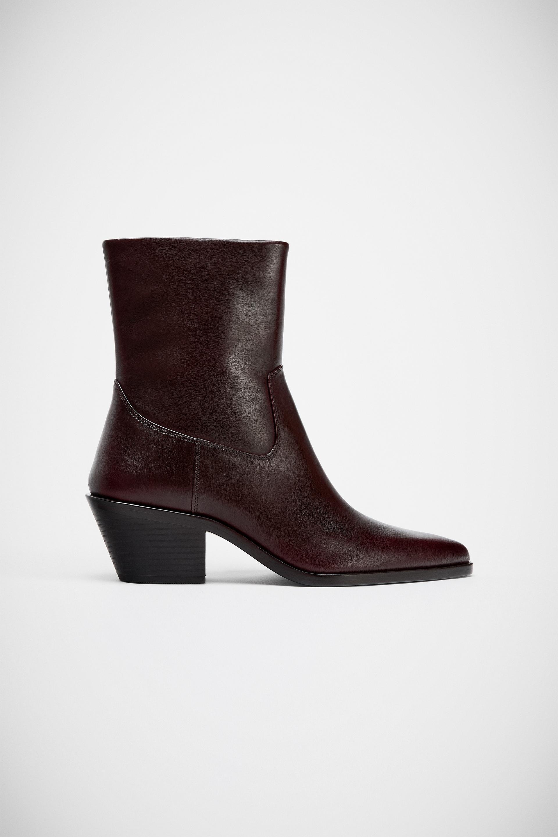 LEATHER COWBOY ANKLE BOOTS by ZARA