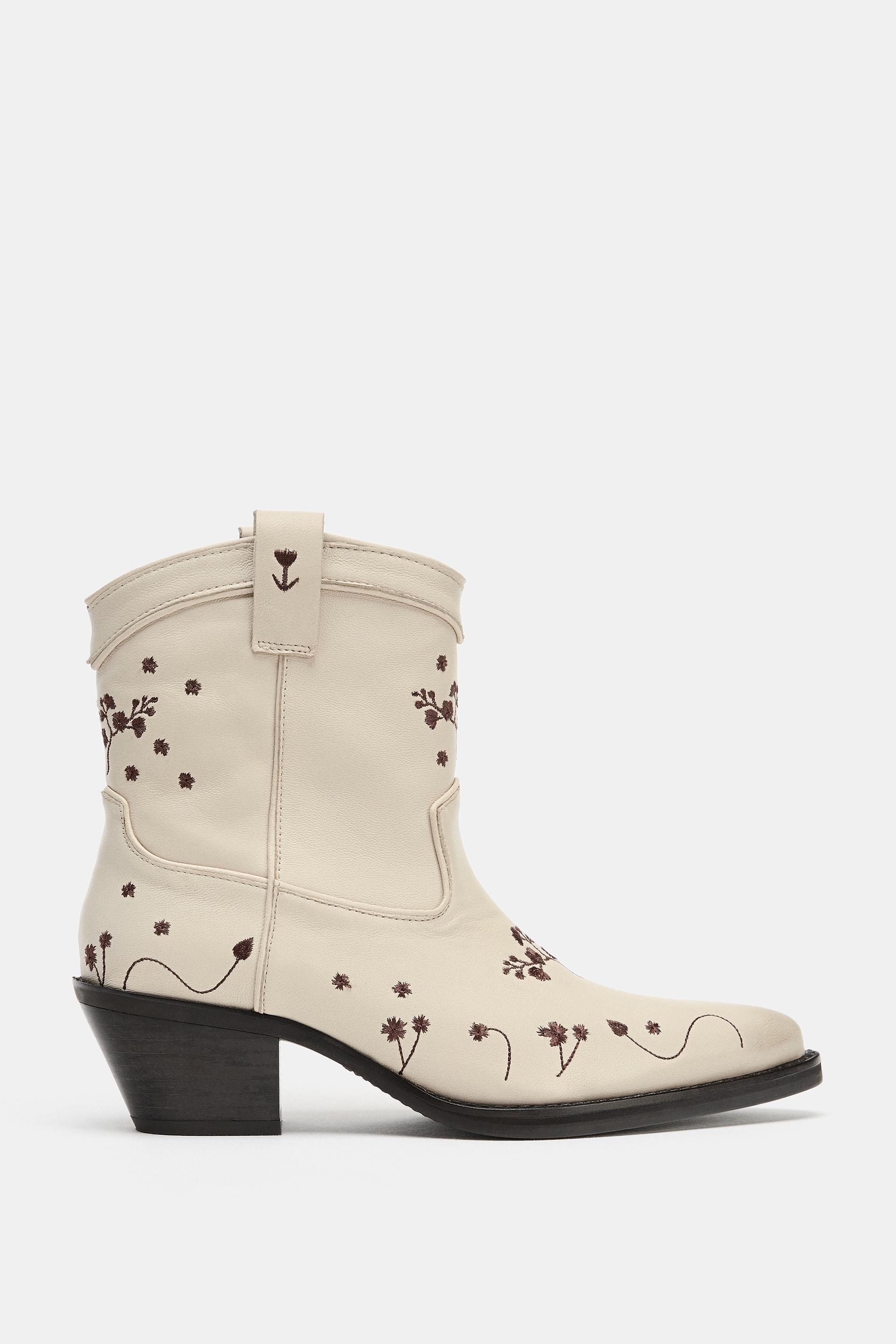 LEATHER EMBROIDERED COWBOY ANKLE BOOTS by ZARA