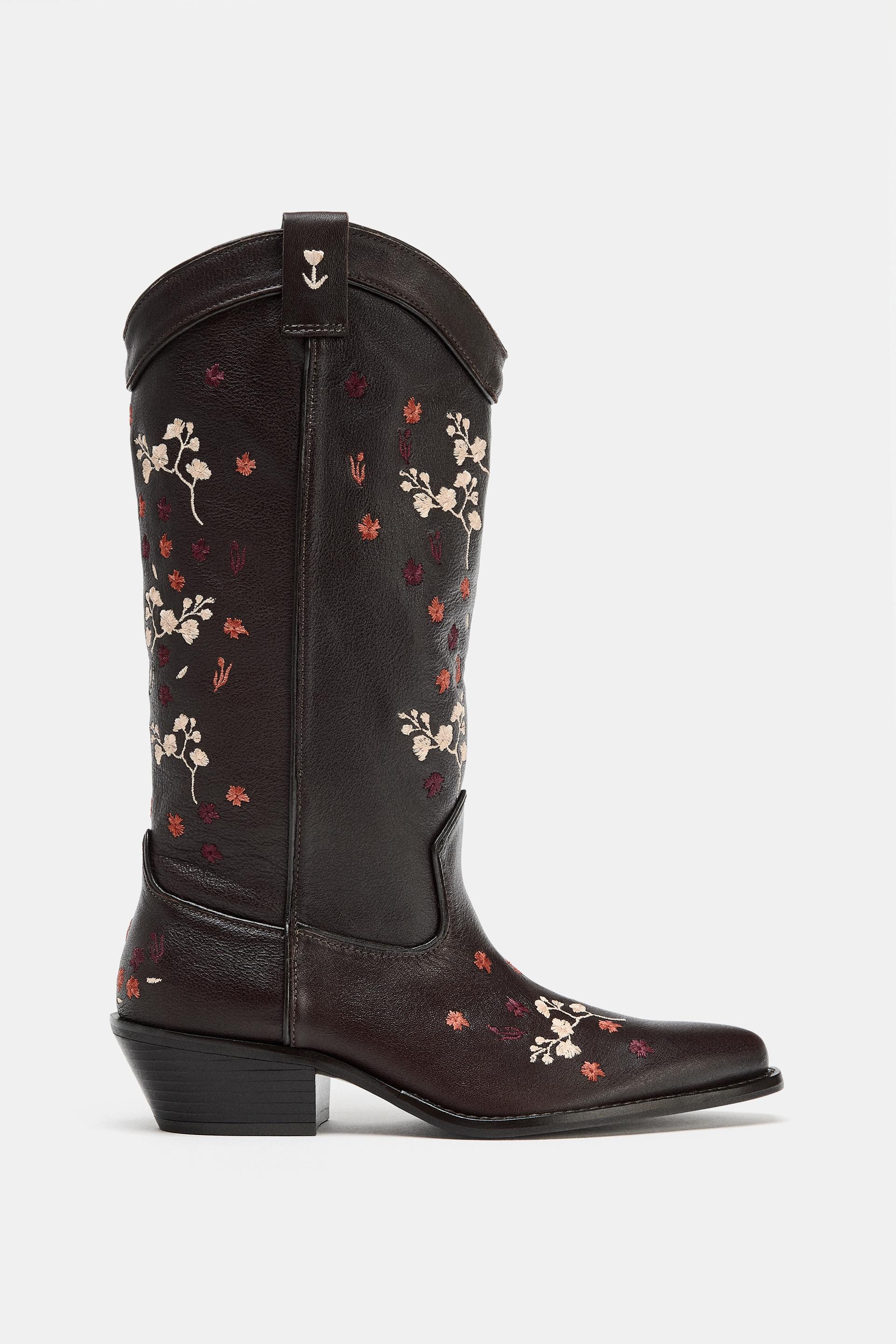 LEATHER EMBROIDERED COWBOY BOOTS by ZARA