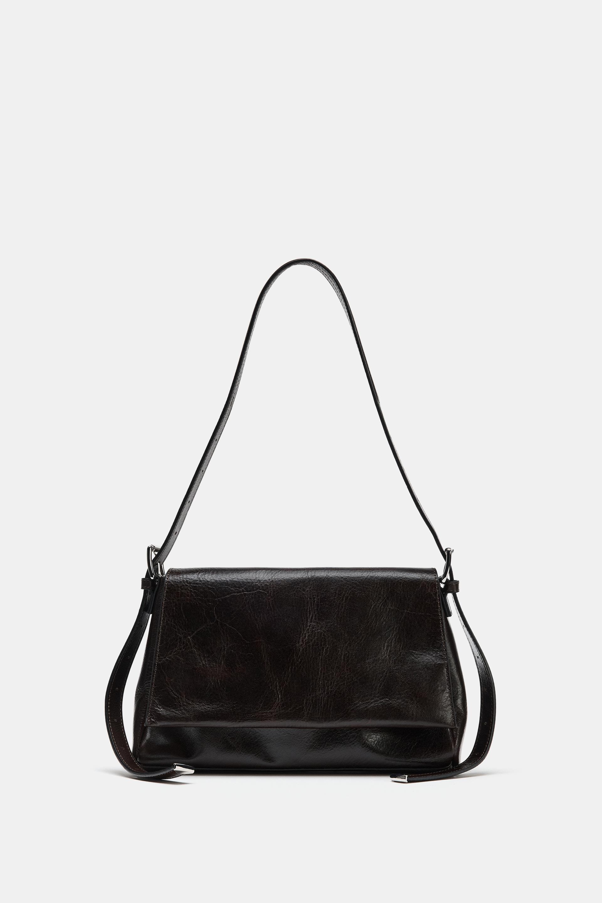 LEATHER FLAP BAG by ZARA