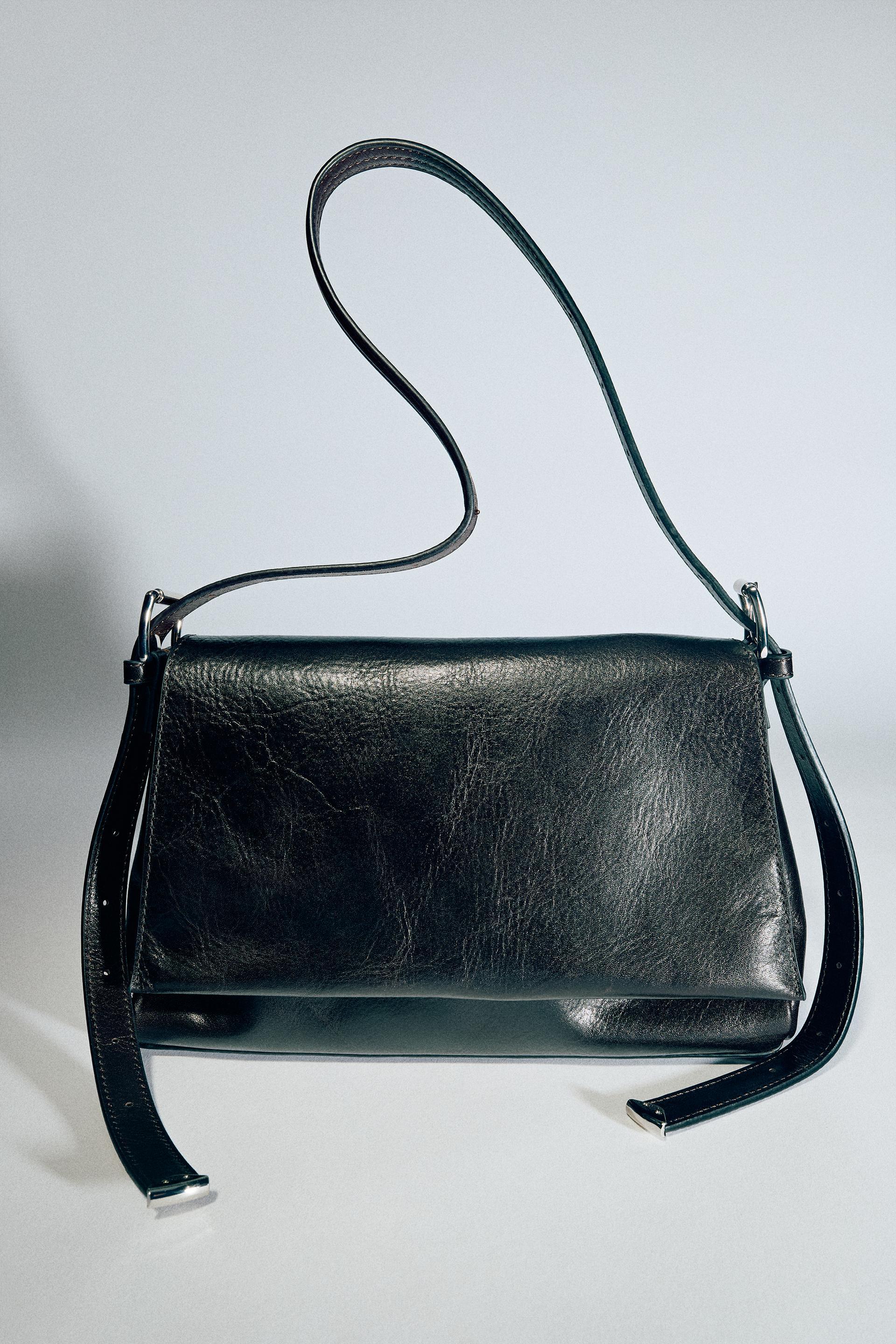 LEATHER FLAP BAG by ZARA