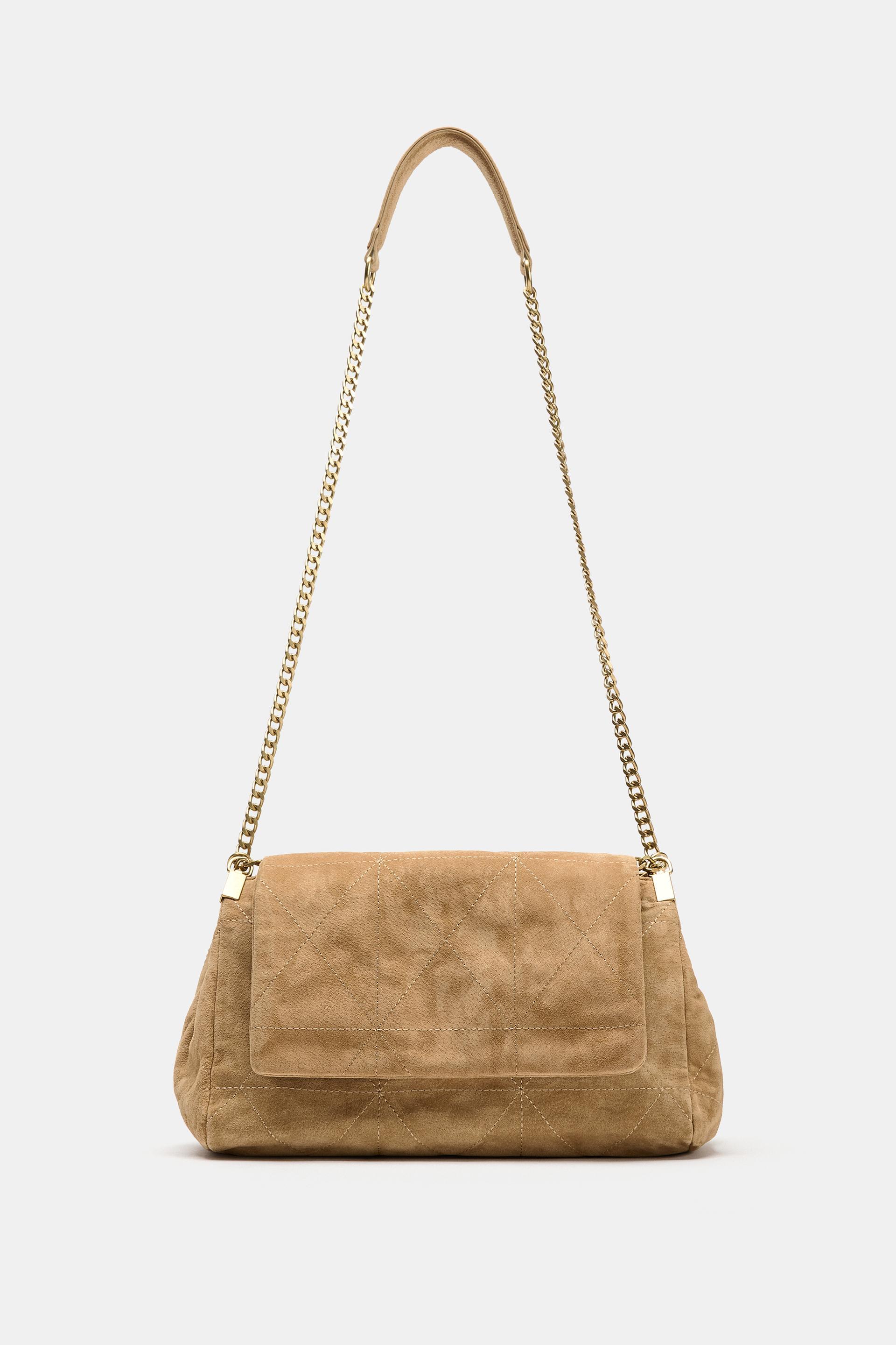 LEATHER FLAP SHOULDER BAG by ZARA