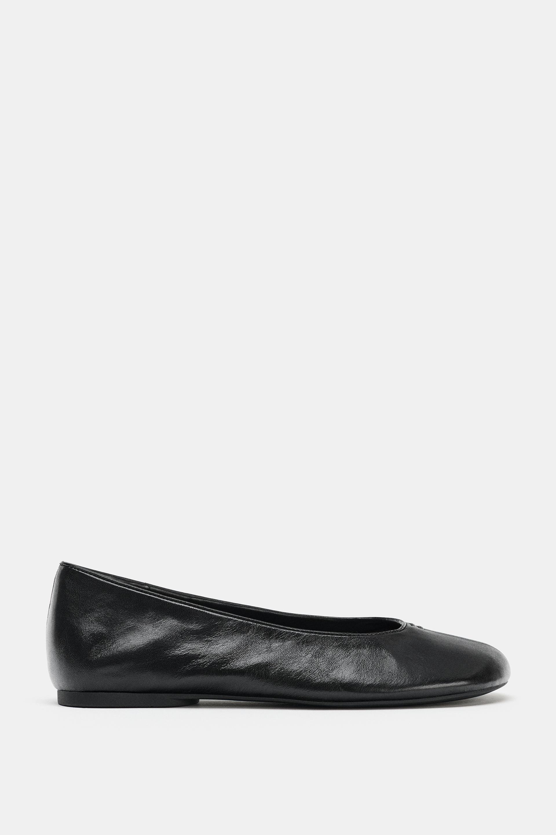 LEATHER FLAT BALLET FLATS by ZARA