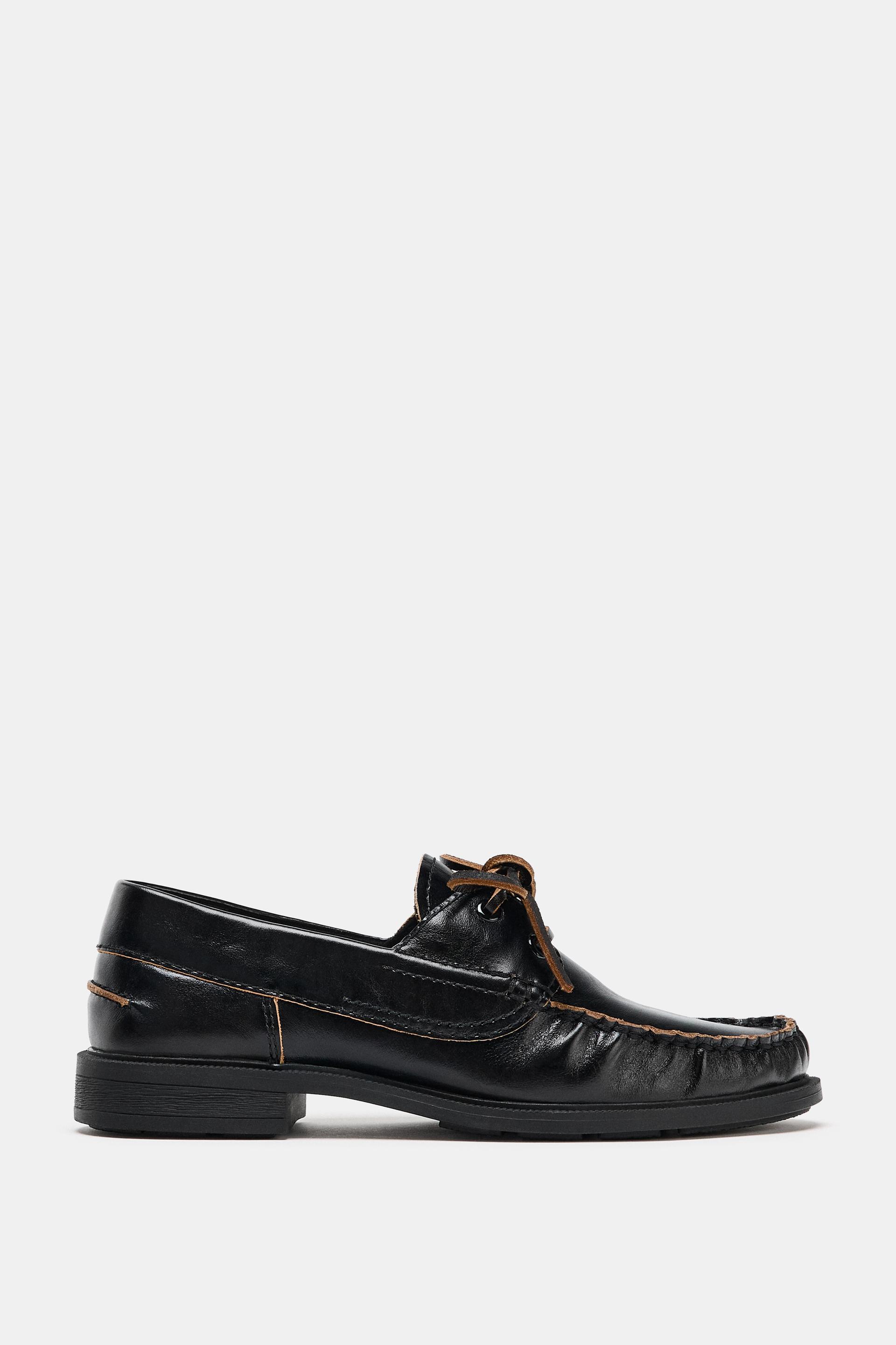 LEATHER FLAT DECK SHOES by ZARA