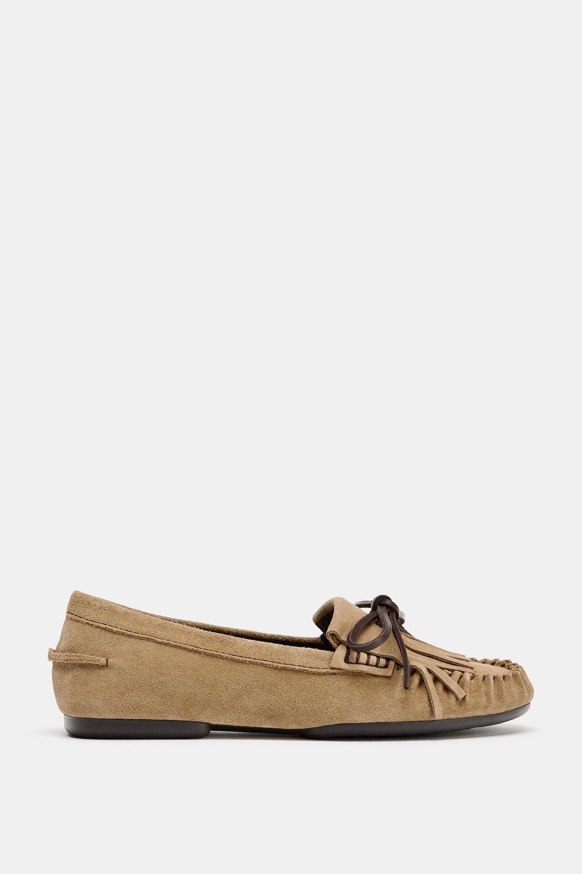 LEATHER FRINGED LOAFERS by ZARA
