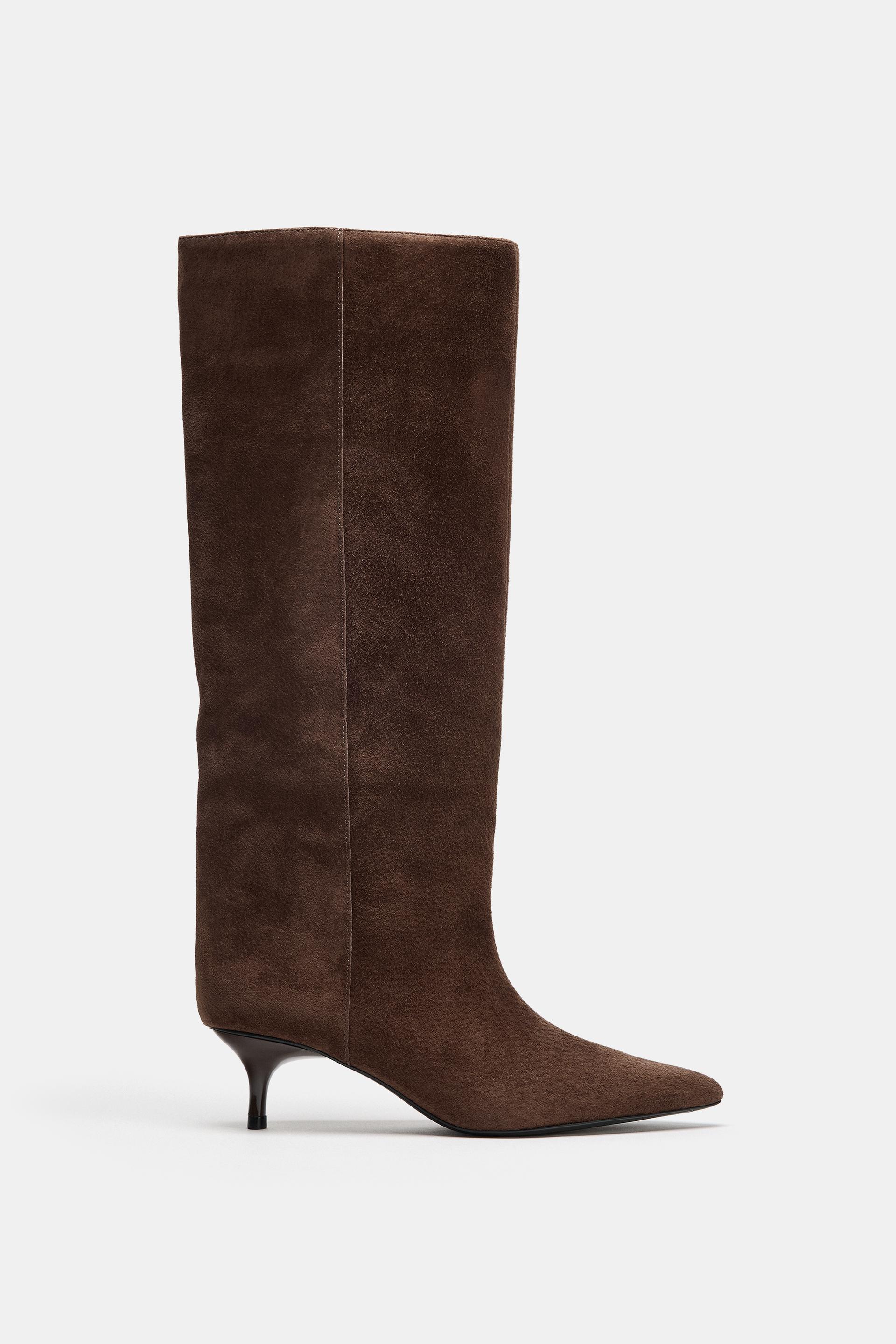 LEATHER KITTEN HEEL BOOTS by ZARA