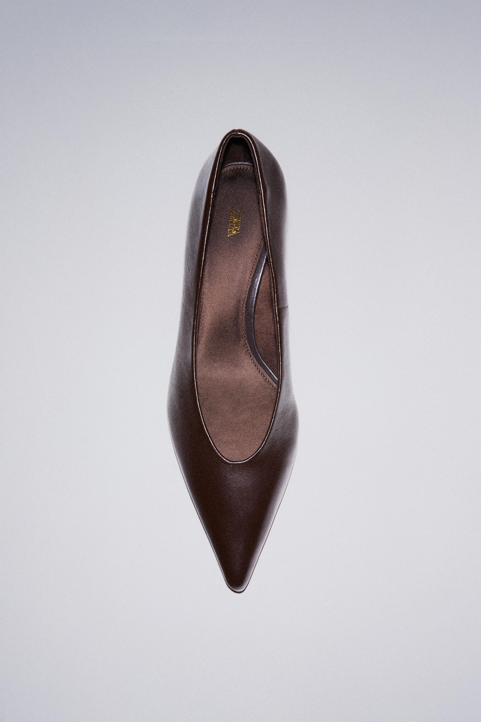 LEATHER KITTEN HEEL SHOES by ZARA