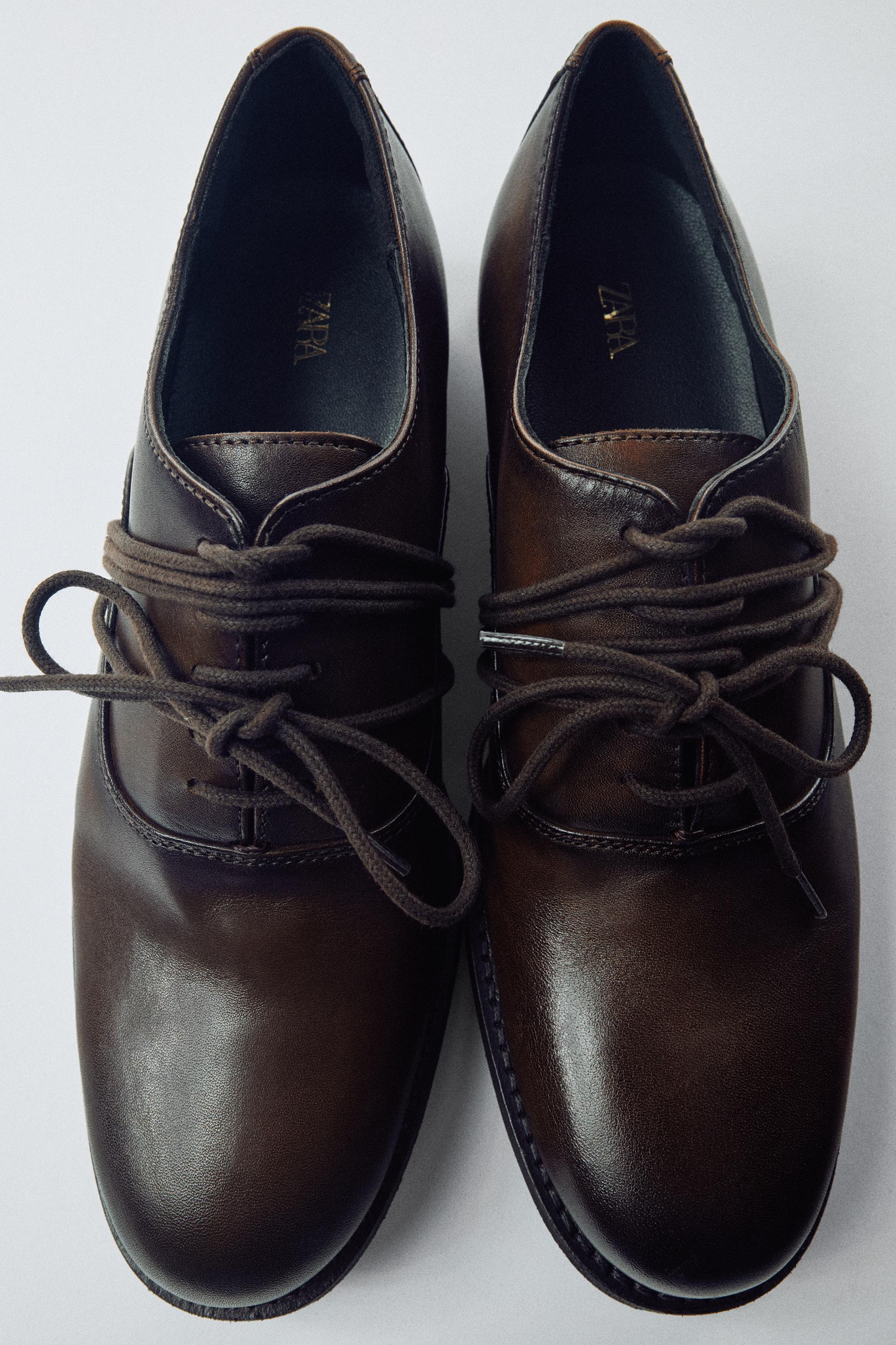 LEATHER LACE-UP BLUCHER SHOES by ZARA