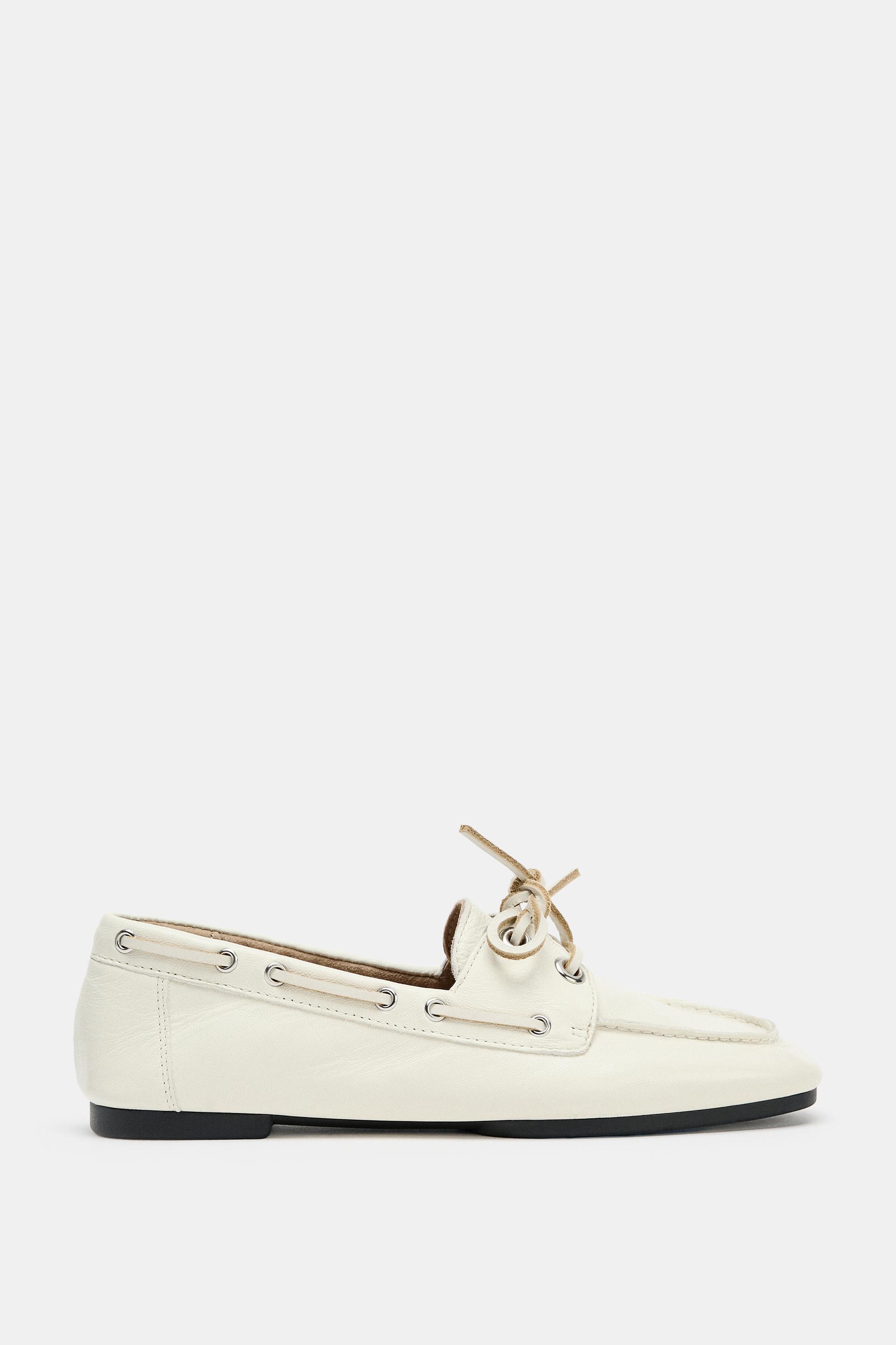 LEATHER LOAFERS WITH EYELETS by ZARA