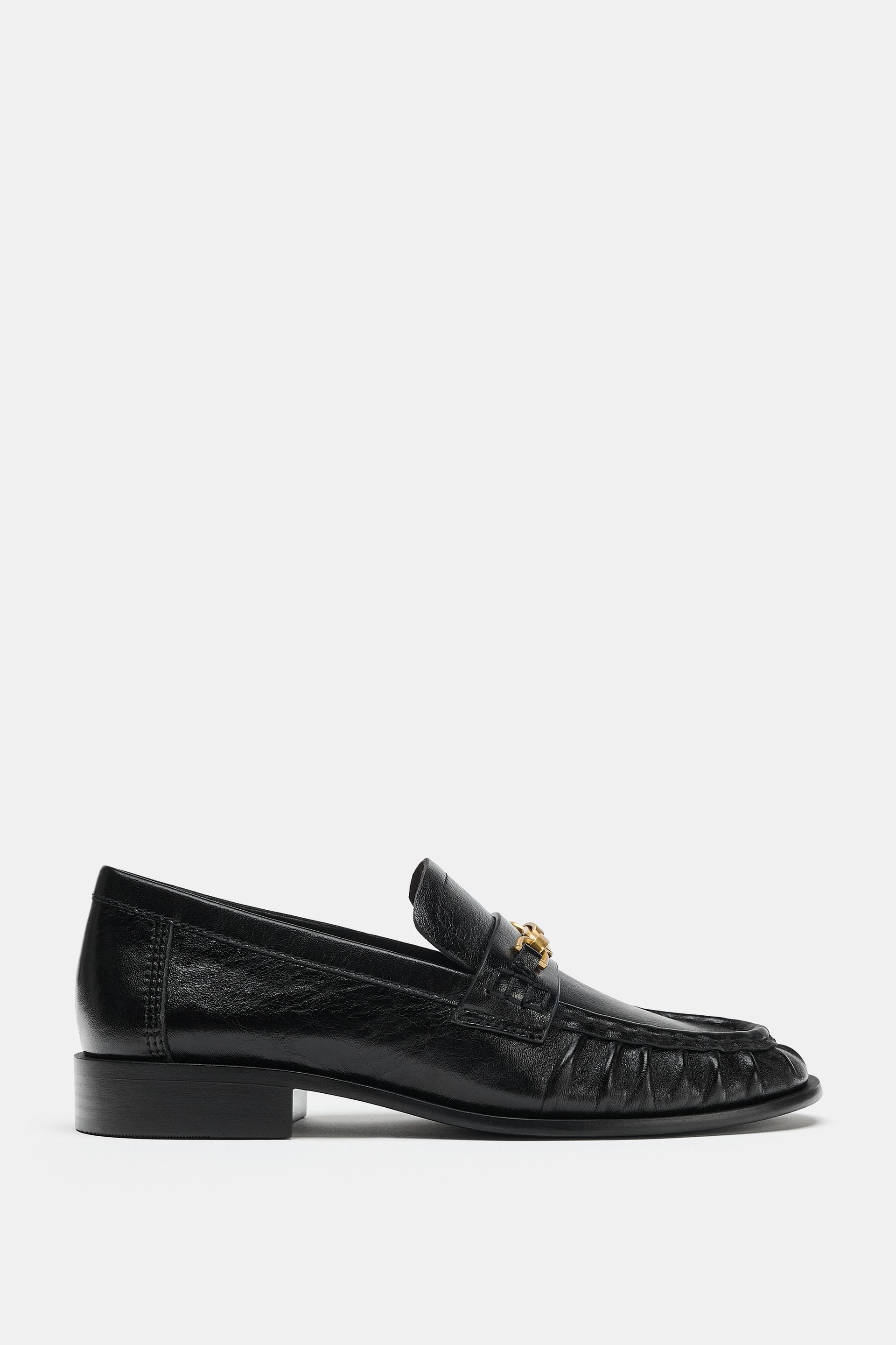 LEATHER LOAFERS WITH METAL ORNAMENT by ZARA