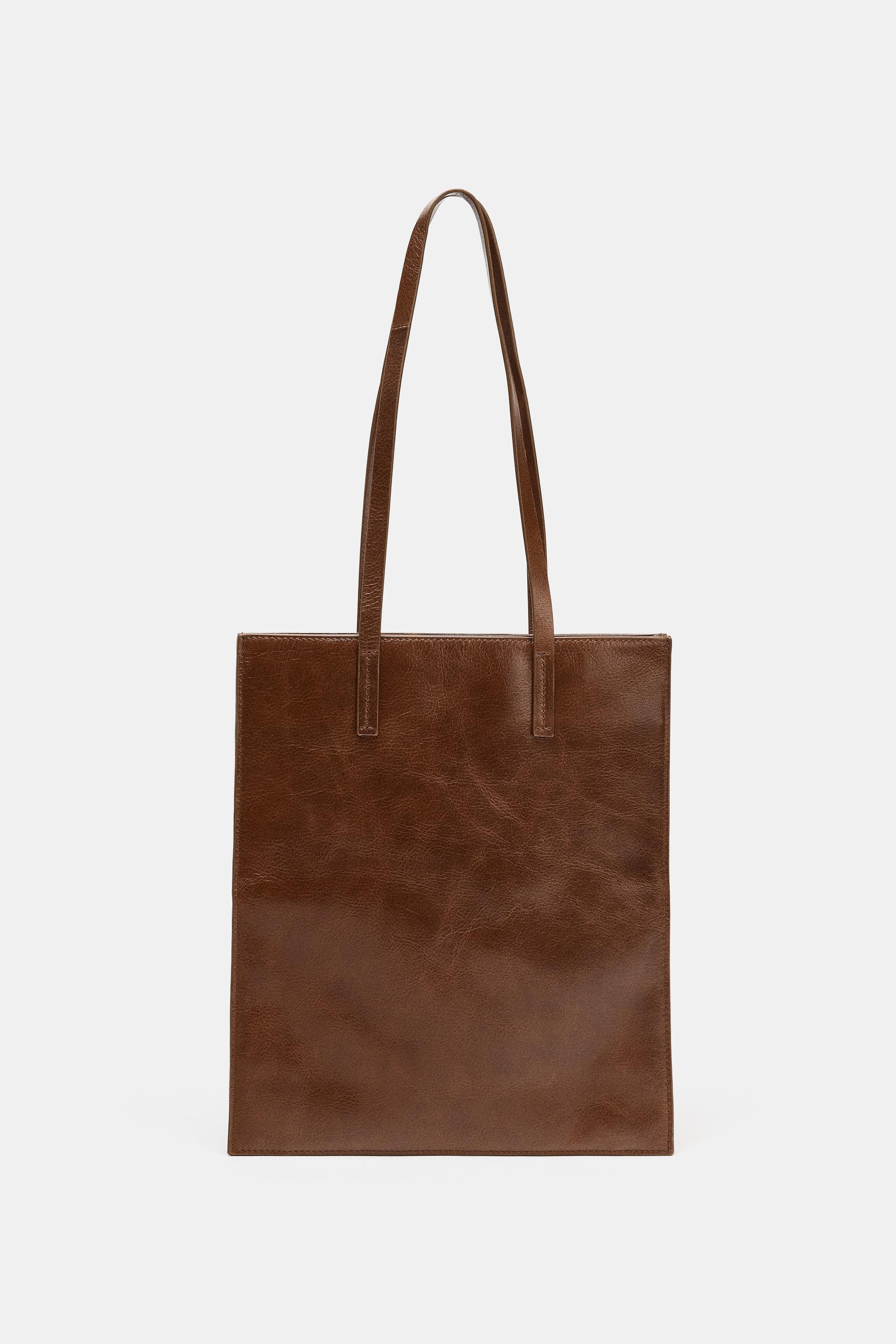 LEATHER SHOULDER TOTE BAG by ZARA
